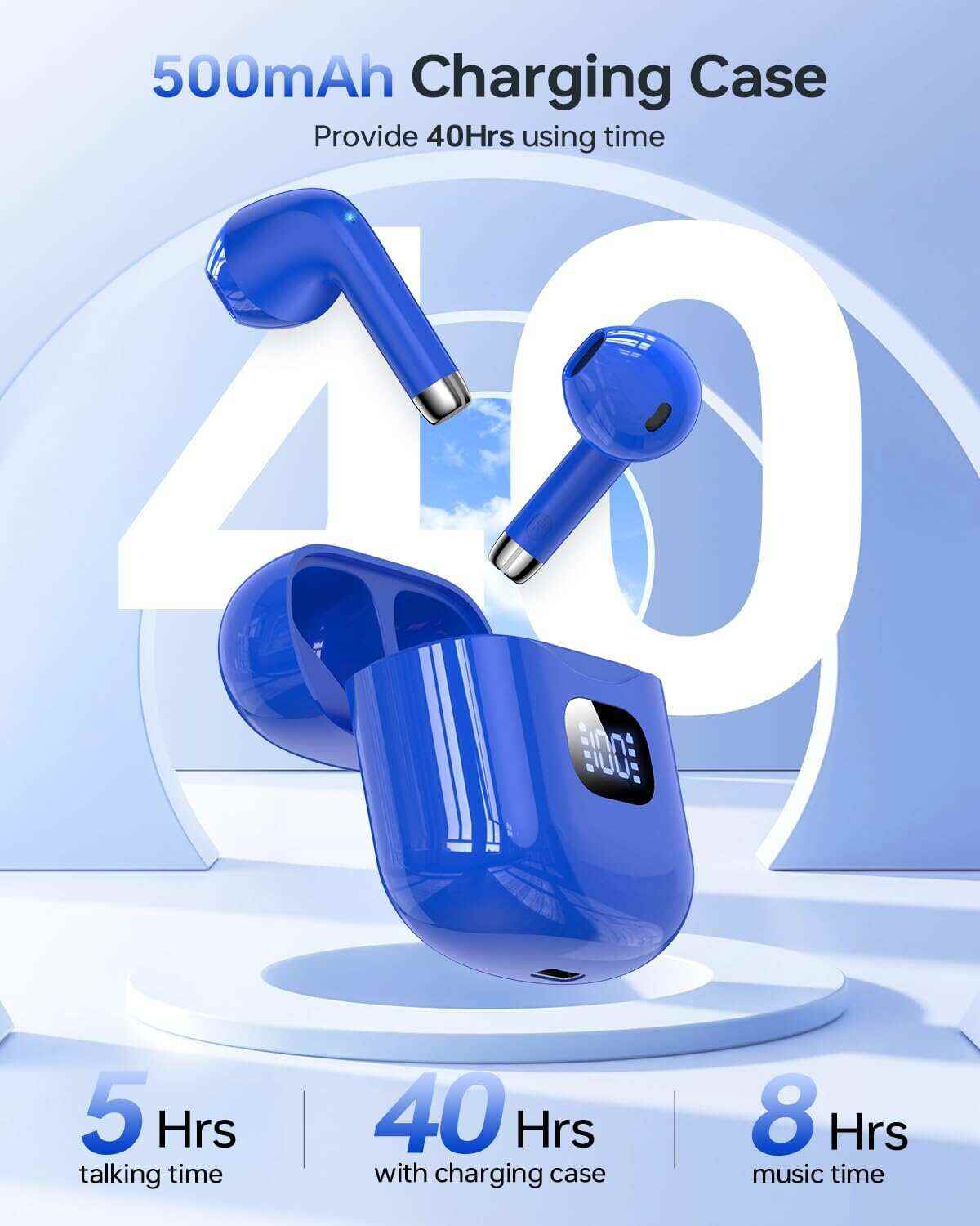 Wireless Earbuds, Bluetooth 5.3 Headphones 40Hrs Playtime with Charging Case, IPX5 Waterproof Stereo in-Ear Earphones with Microphone for iOS Android Cell Phone Sports Workout, Black