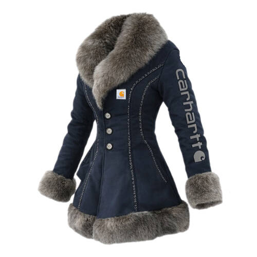 Women's Retro Mid-Length Fur Collar A-Line Coat-Black
