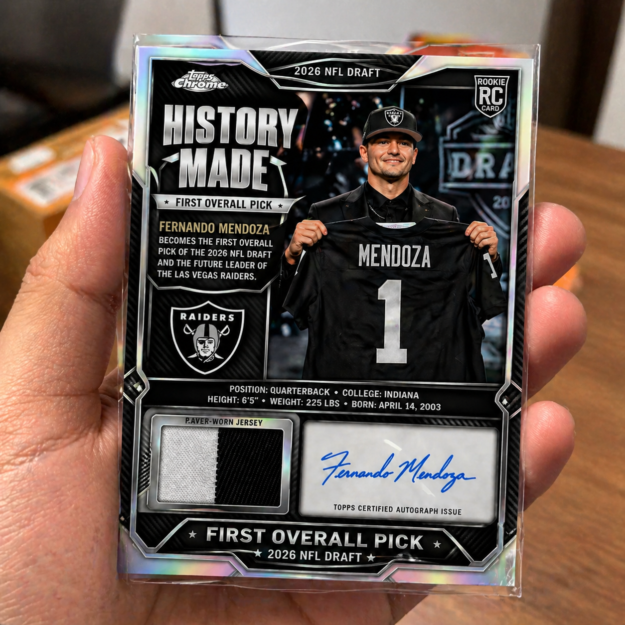 2026 First Overall Pick Rookie Fernando Mendoza Autograph Jersey Card