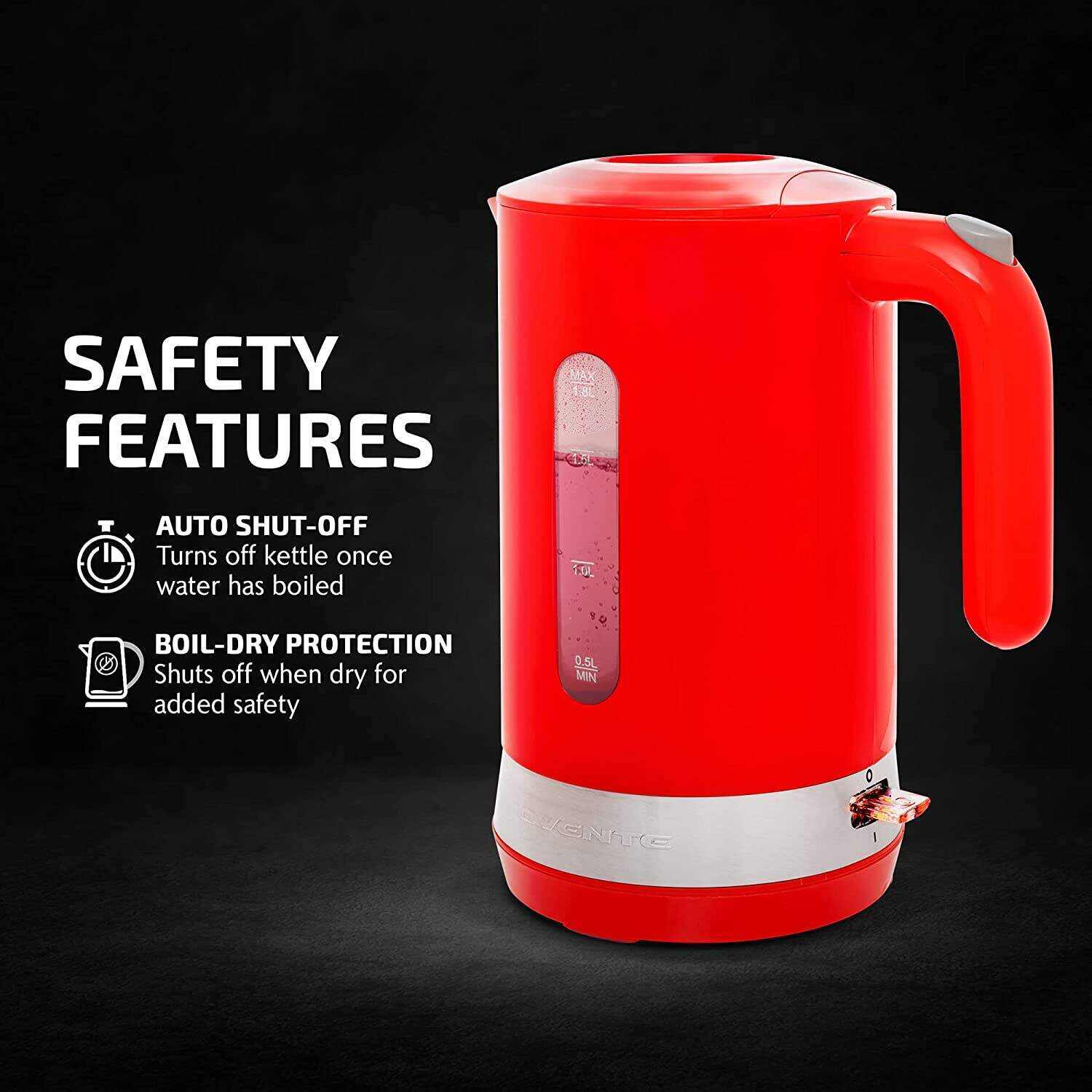 OVENTE Electric Kettle Hot Water Heater 1.7 Liter - BPA Free Fast Boiling Cordless Water Warmer - Auto Shut Off Instant Water Boiler for Coffee & Tea Pot - White KP72W
