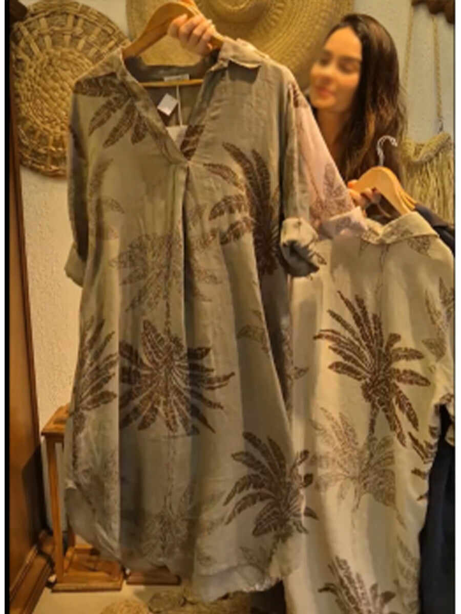 🔥Summer Arrivals🌟Casual Leaf Print Linen And Cotton Dress
