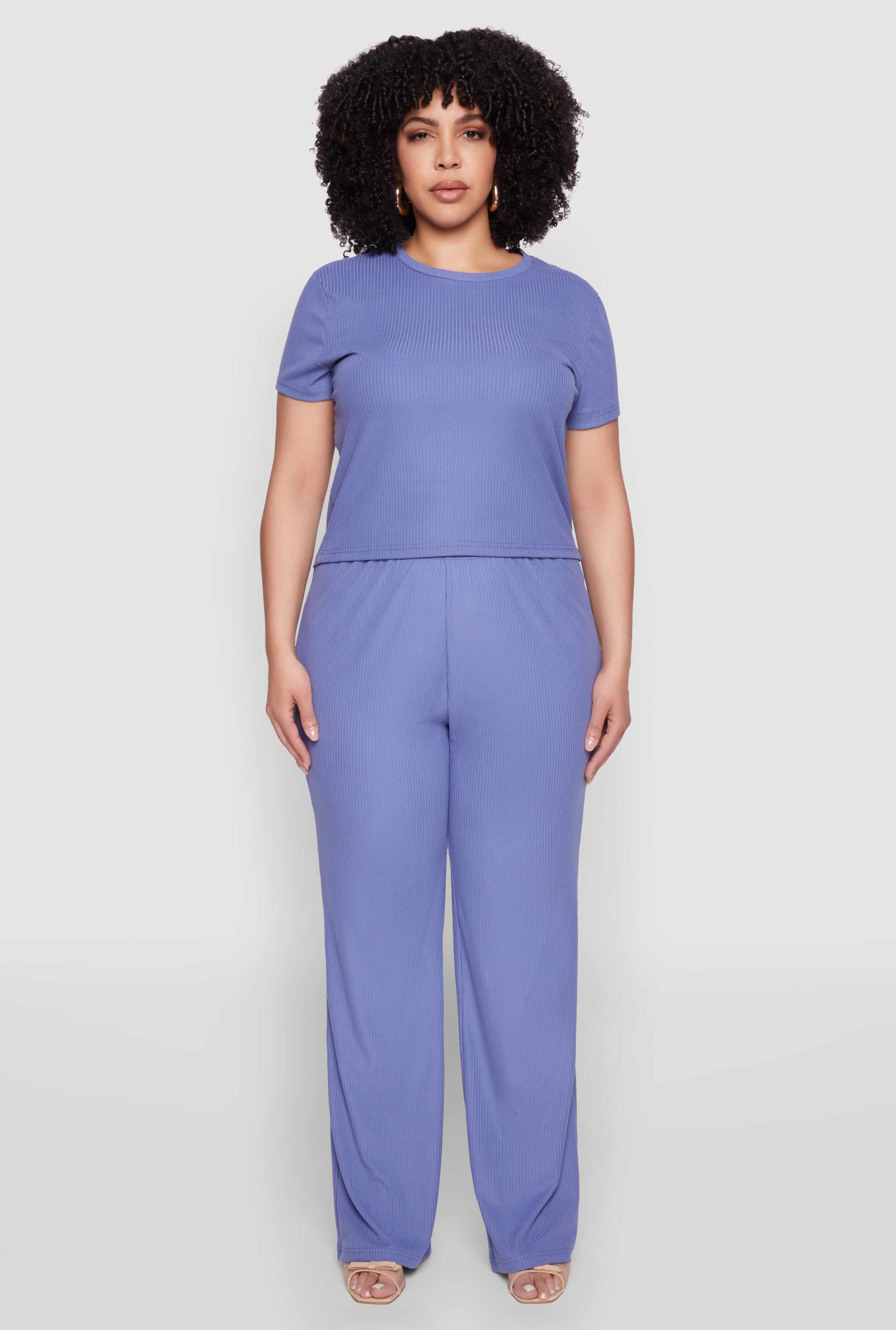 Plus Size Ribbed Knit T Shirt