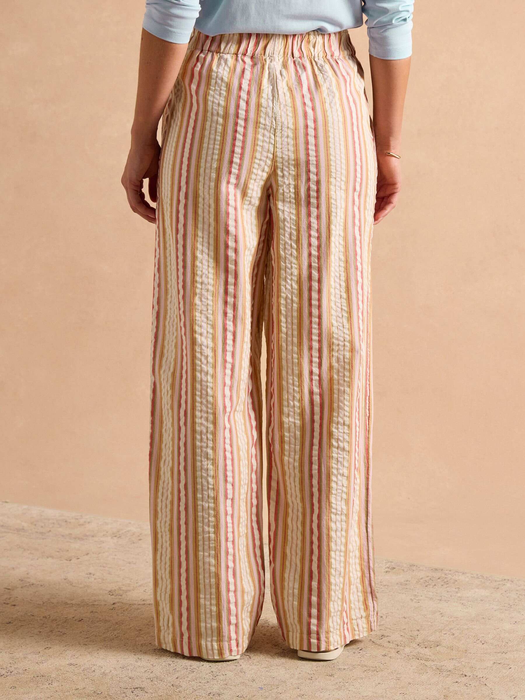 Hallie Orange Stripe Pull-On Cotton Trousers