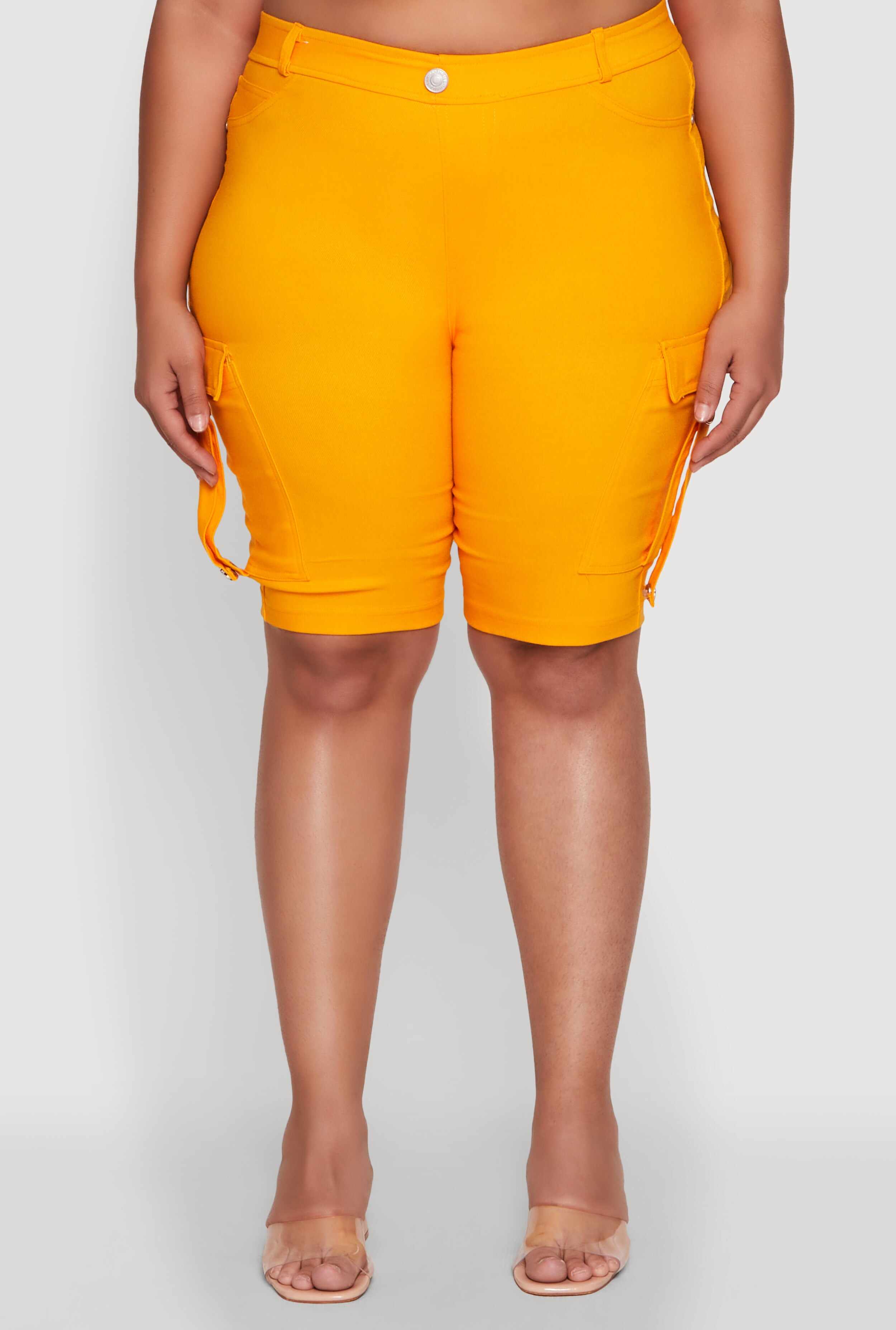 Plus Size Trendy High Waisted Bermuda Shorts with Cargo Pockets