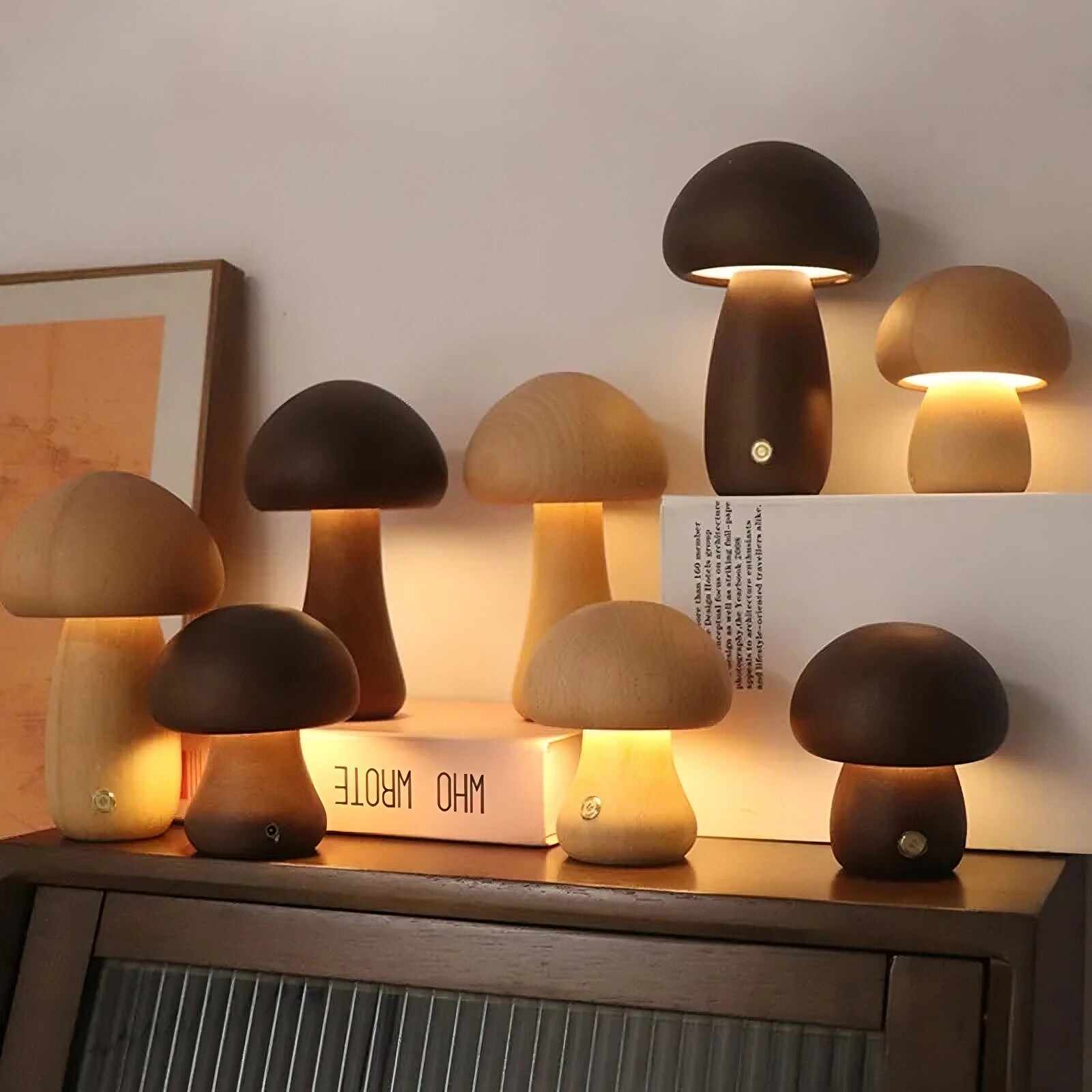 Wooden Cute Mushroom Lamp