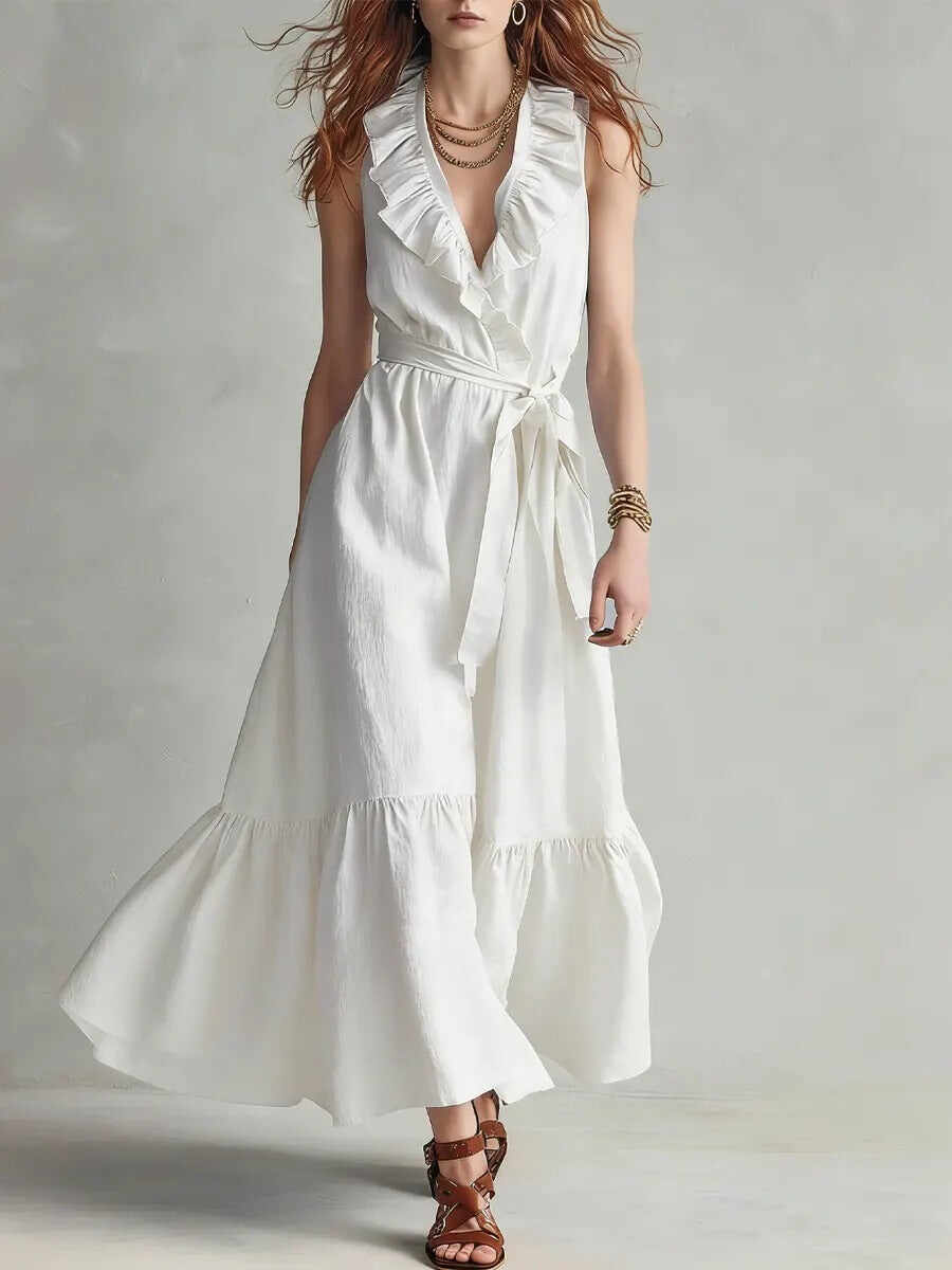 🌿 Ruffled V-Neck Wrap Maxi Dress