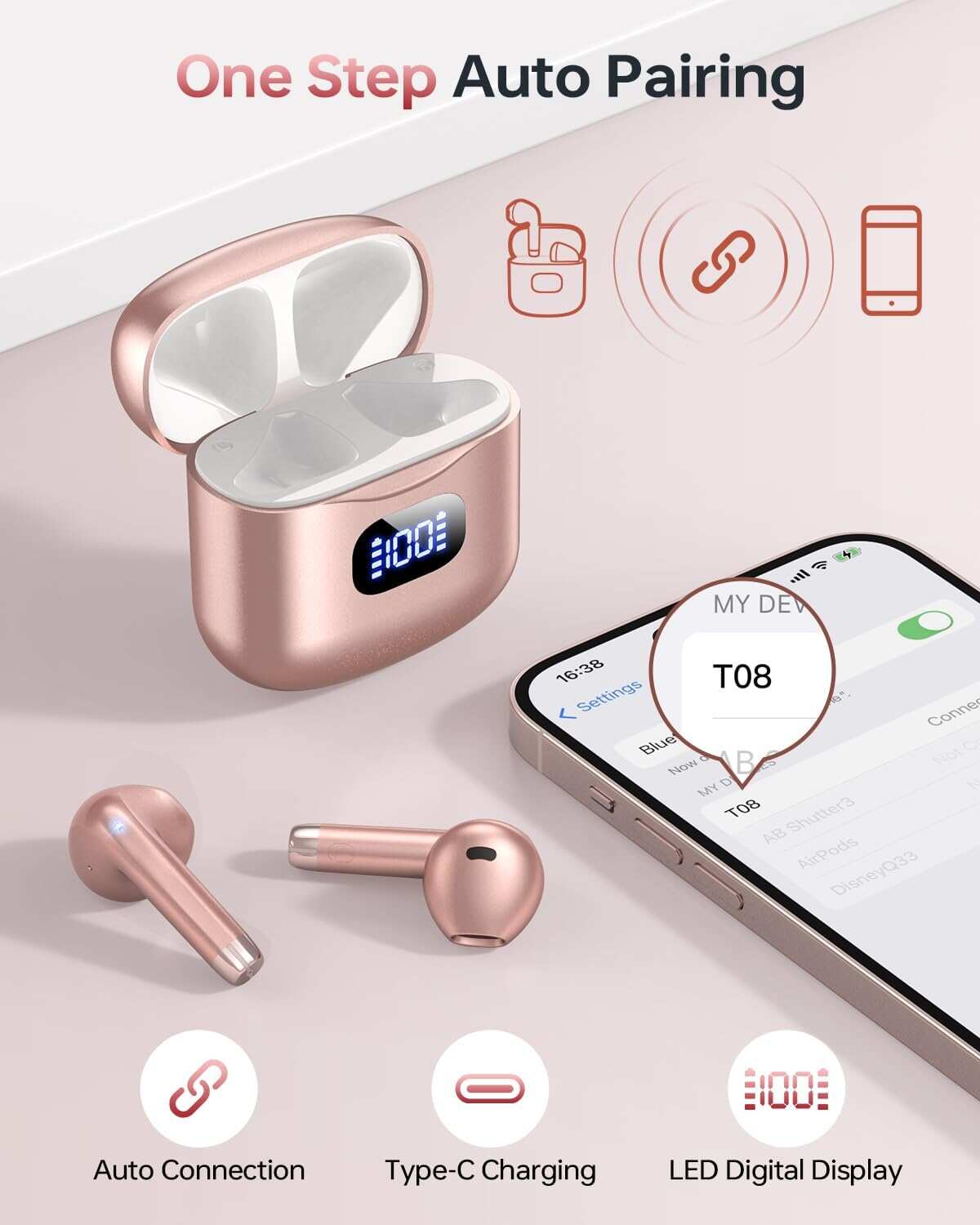 Wireless Earbuds, Bluetooth 5.3 Headphones 40Hrs Playtime with Charging Case, IPX5 Waterproof Stereo in-Ear Earphones with Microphone for iOS Android Cell Phone Sports Workout, Black