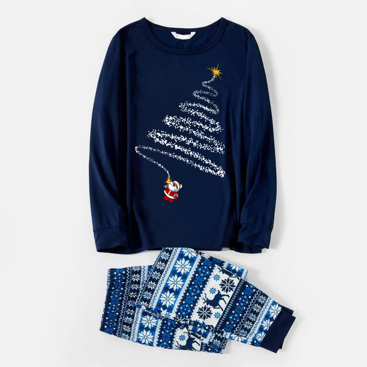 Santa Claus Print Blue Family Christmas Matching Pajamas