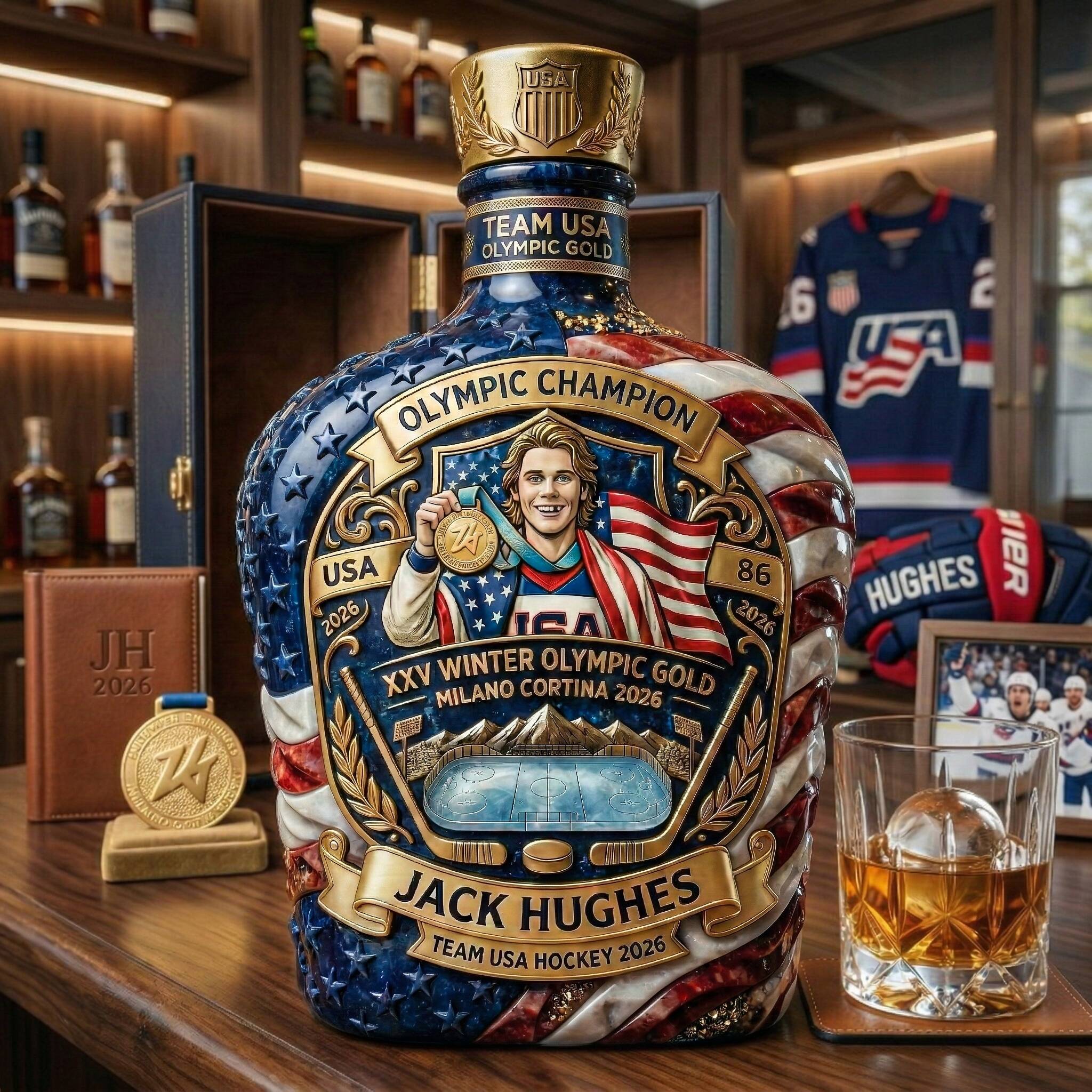 Jack Hughes – 2026 Winter Olympic Gold Commemorative Whisky Bottle