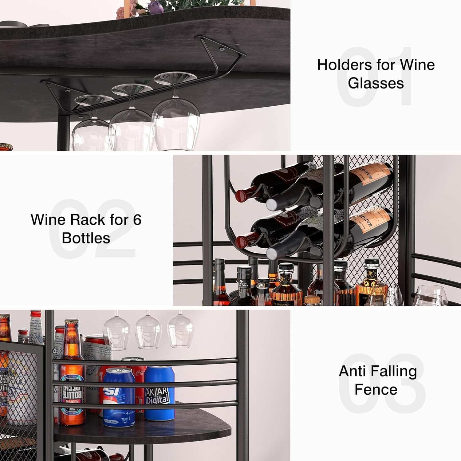 VECELO Vintage Liquor Cabinet Wine Rack Bar Unit