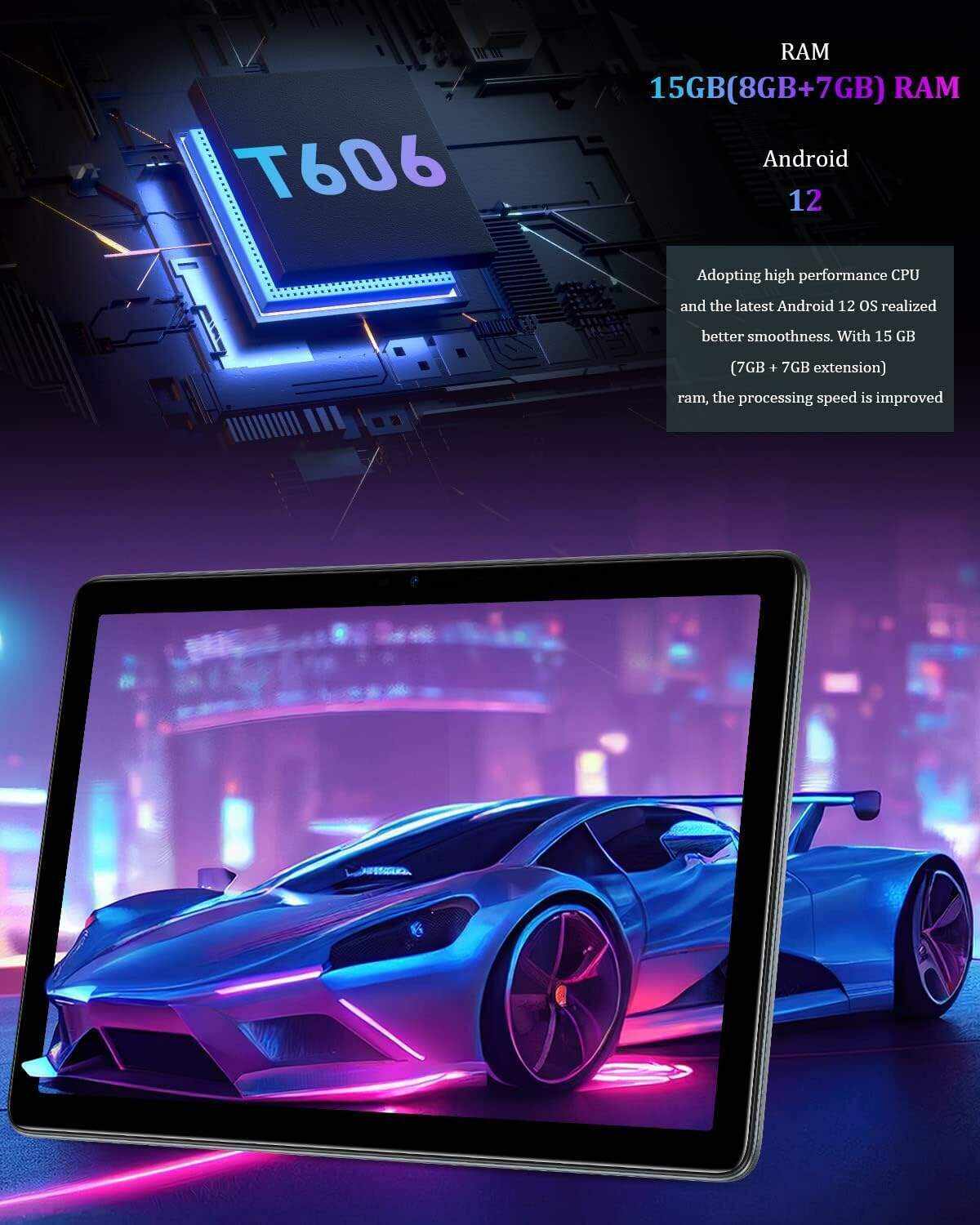 T10 Android Tablet 2K HD 10.1 inch, 15GB RAM 128GB ROM(TF 1TB), Octa-Core Android 12 OS, Battery 8300mAh, 2.4/5G WiFi&Bluetooth 5.0, 13MP+8MP Camera, TÜV Low Bluelight Tablet for Kids (Silvery)