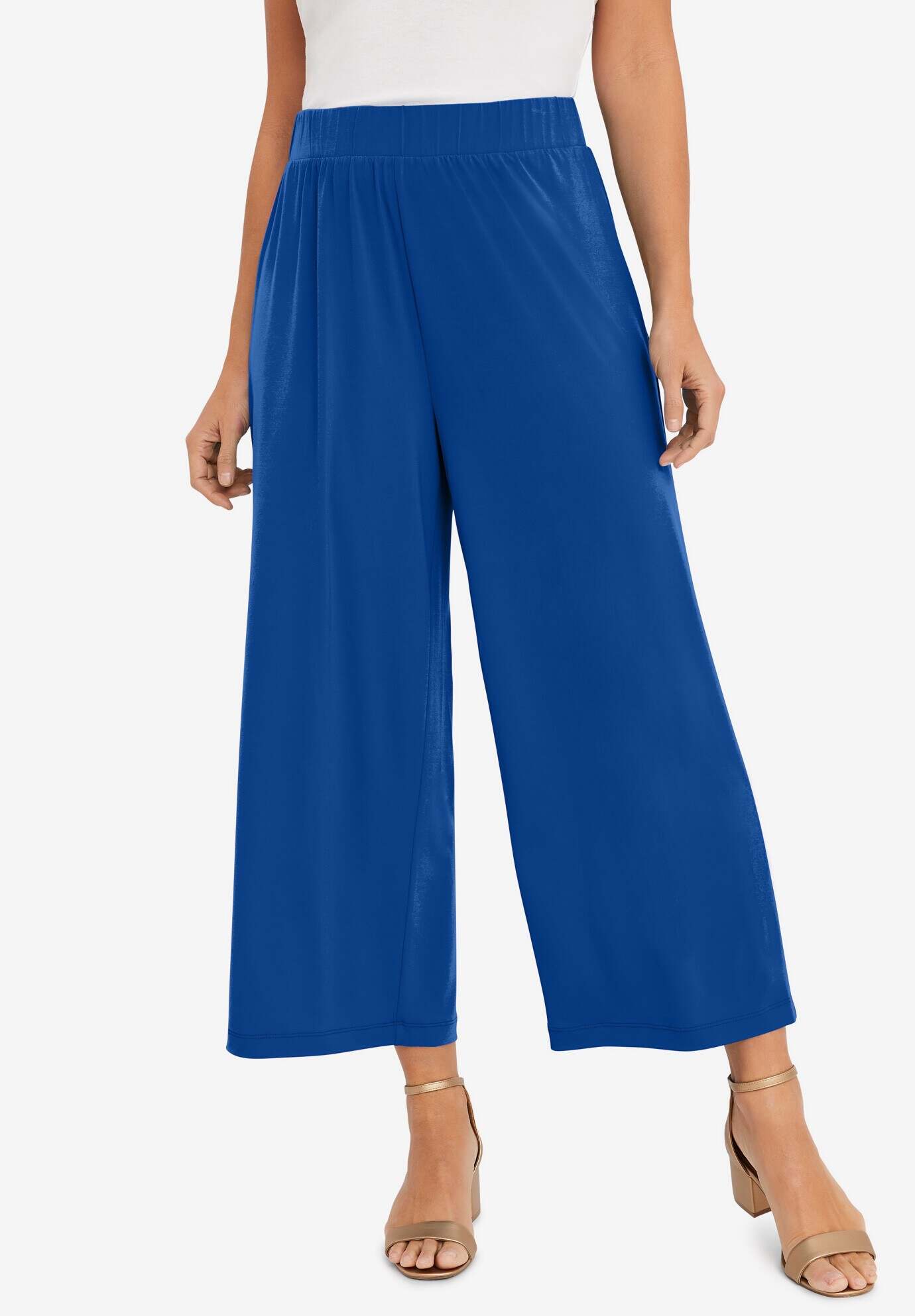 Stretch Knit Wide Leg Crop Pant