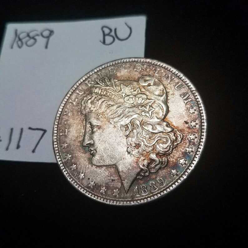 1889 Morgan Silver Dollar Brilliant Uncirculated - BU - Rainbow toned Lot#117.