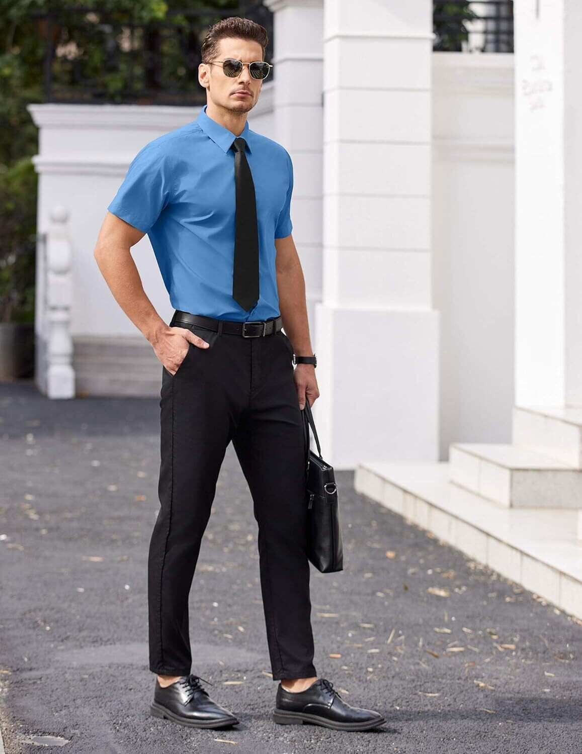 Mens Short Sleeve Dress Shirts Wrinkle Free Casual Button Down Shirts Summer Untucked Dress Shirt
