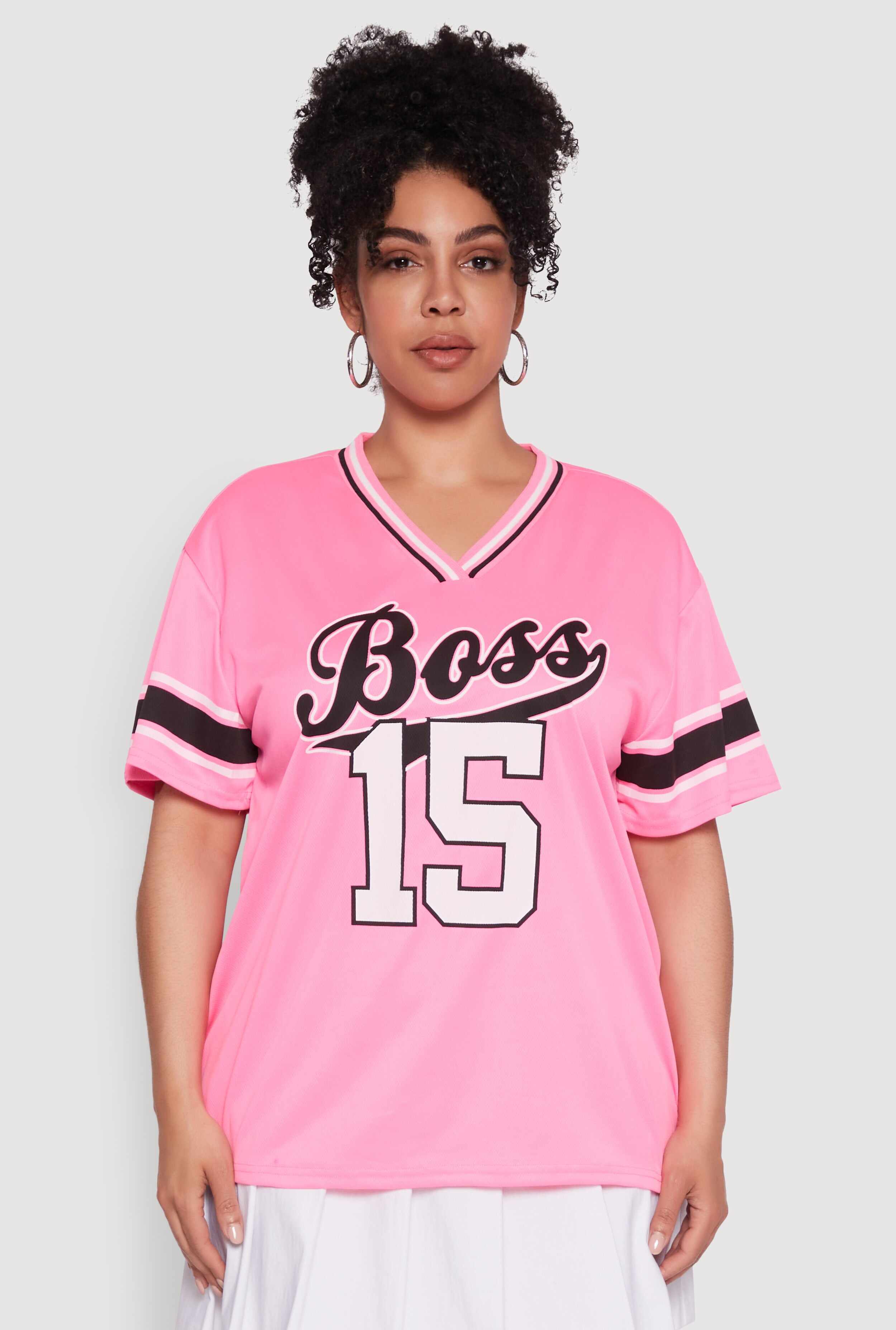 Plus Size Varsity Stripe Boss 15 Graphic Jersey