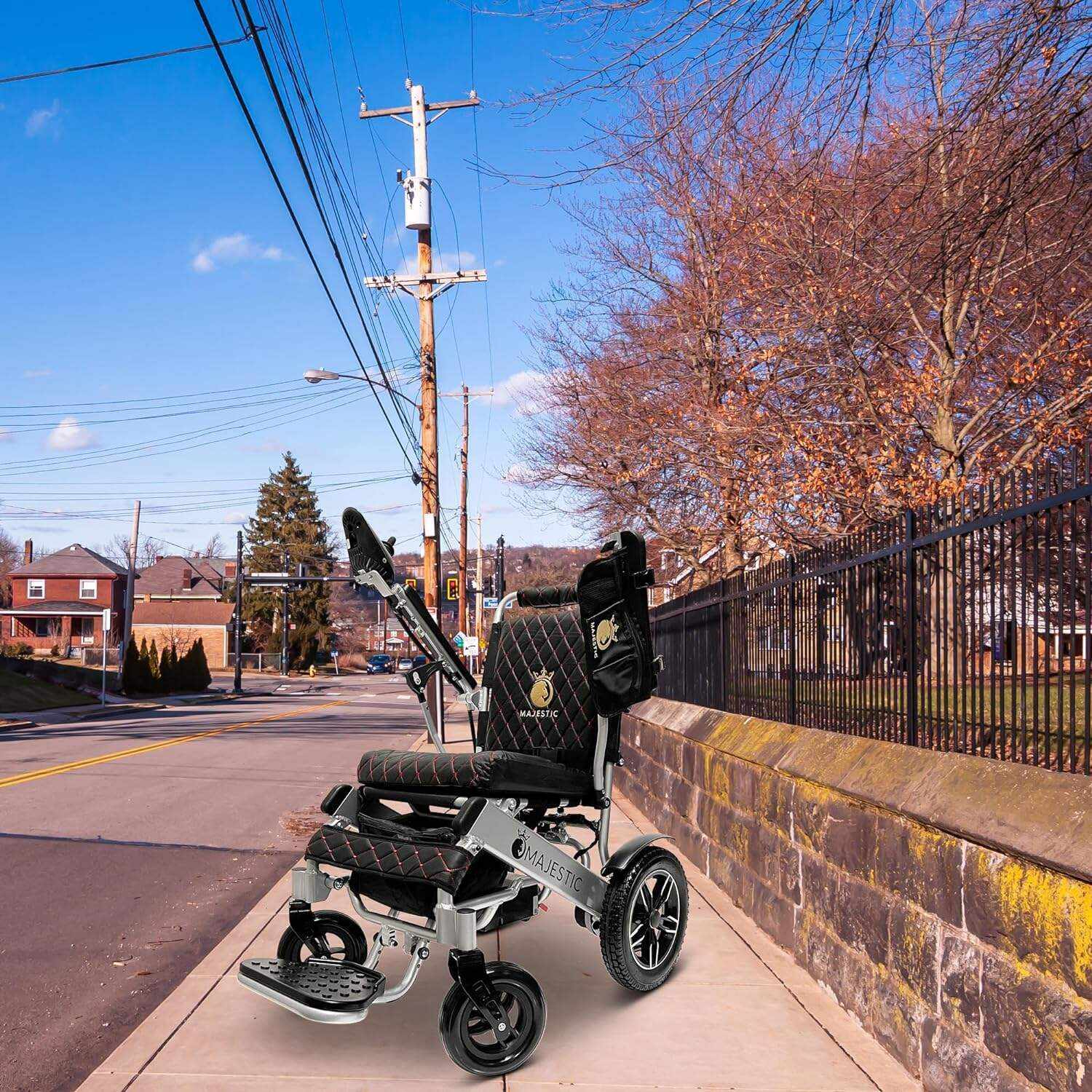 MALISA Electric Wheelchair for Adults, Portable All Terrain Lightweight Wheelchairs, Foldable Motorized Power Wheel Chair, Leather Seat (17.5
