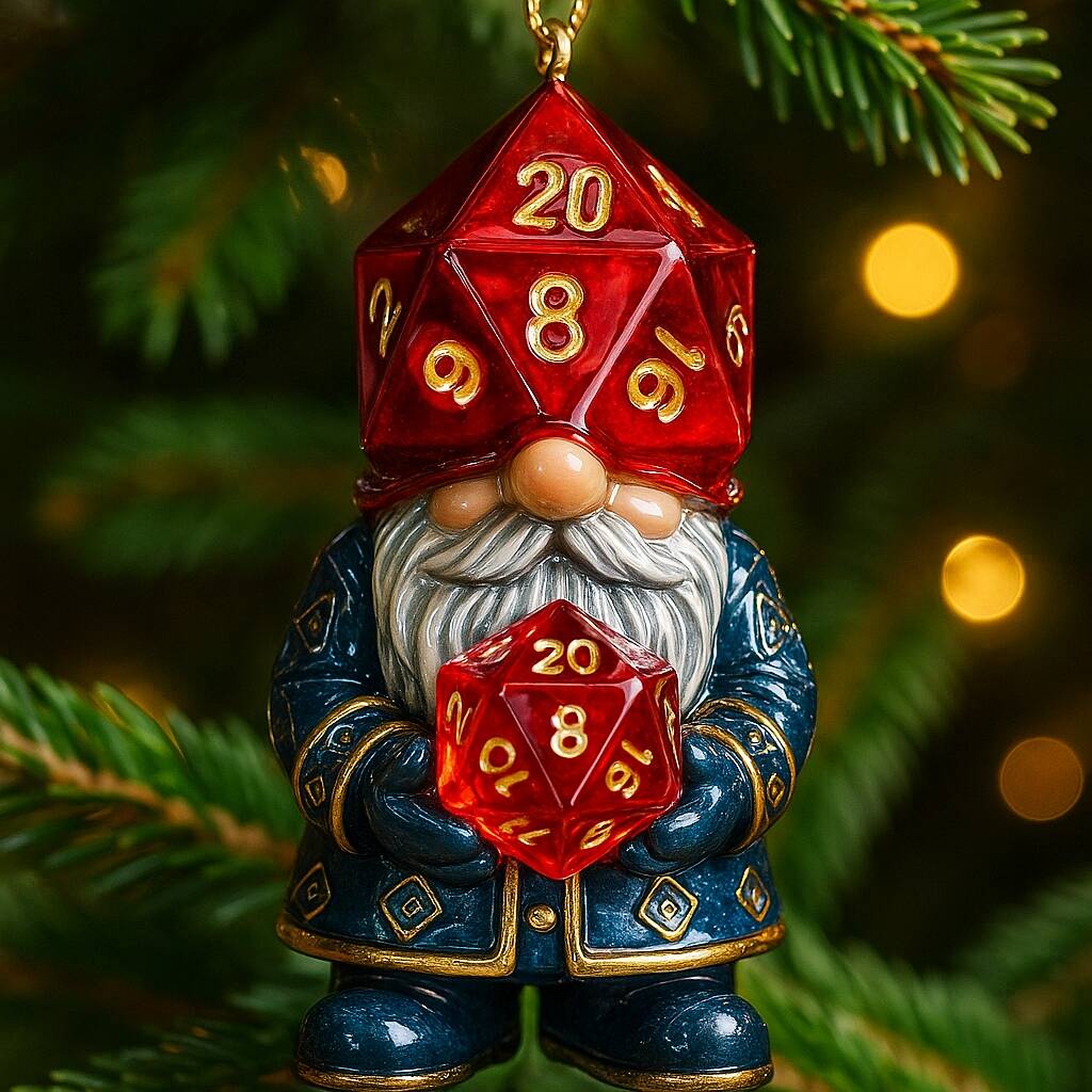 D20 Dice Gnome Christmas Ornament
