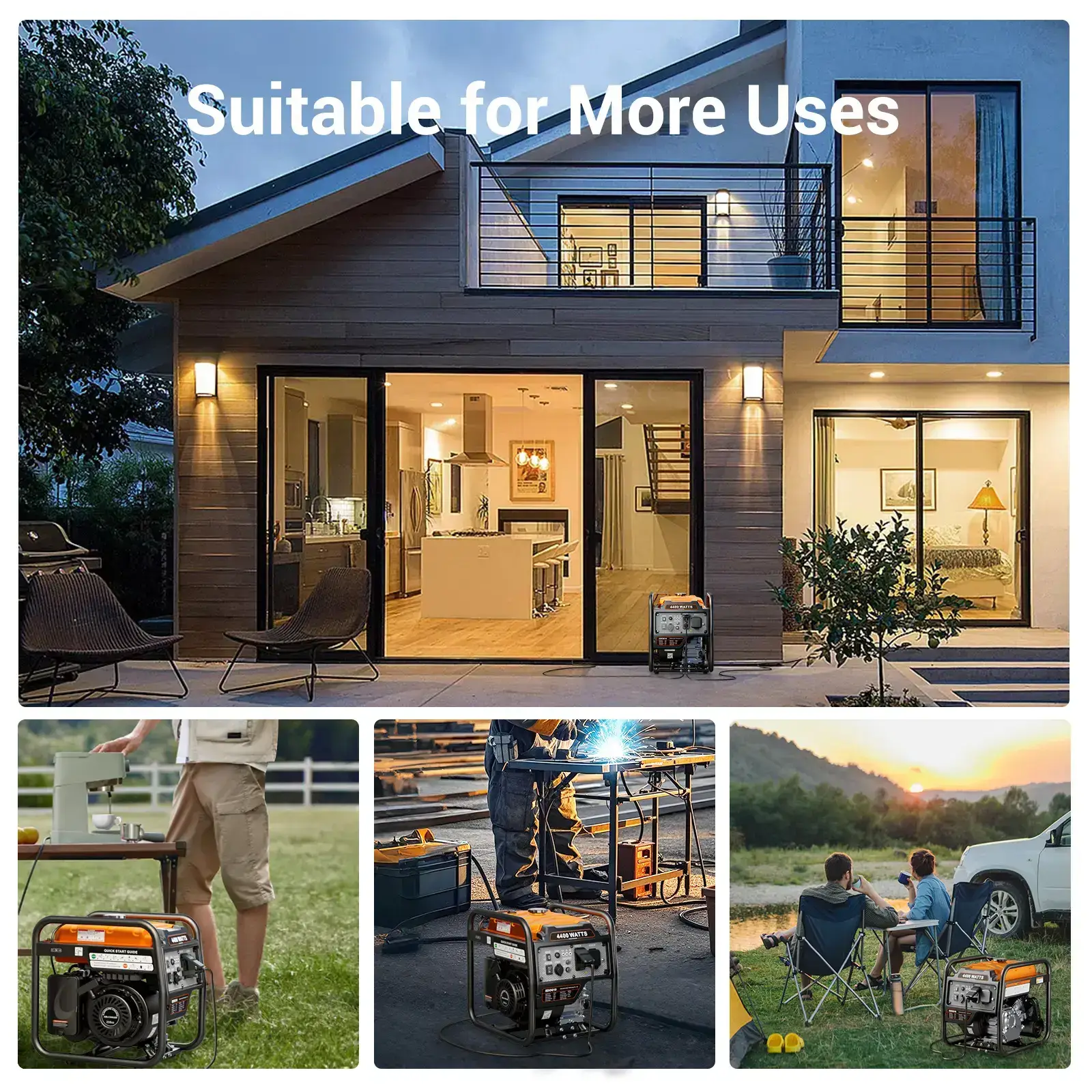 Power Equipment generadores de gasolina 4400 Watts Inverter Generator Gas Powered, Portable Open Frame Generator, Low Noise with ECO Mode and Inverter Technology, RV Ready, Emergency Home Backup