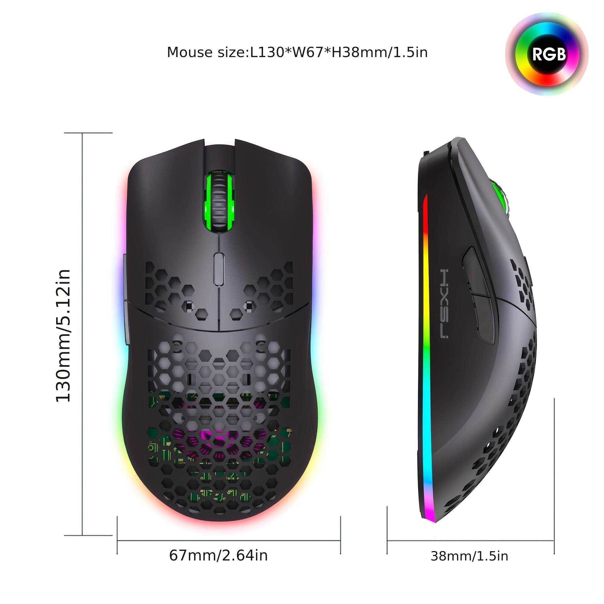 RGB Wireless Gaming Mouse,Ultra-Lightweight Honeycomb Shell Mice With 2.4G Wireless Rechargeable,RGB Spectrum Backlit,7 Buttons,3200DPI,Ergonomic Long Battery Life For PC,PS4 Gamers