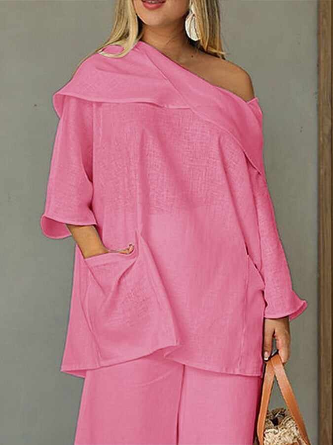 Women's Casual Solid Color Long Sleeve Cotton and Linen Top