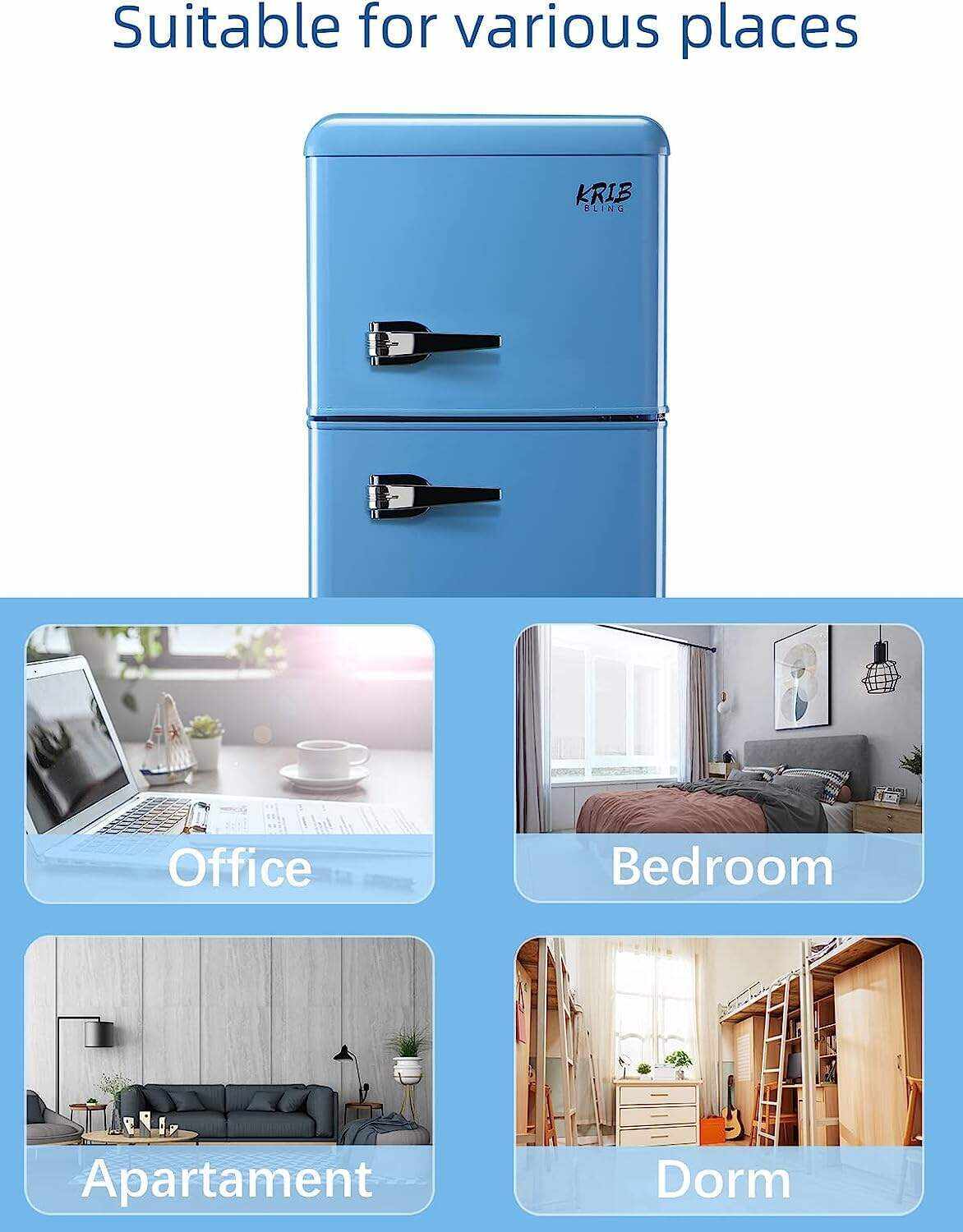 KRIB BLING Mini Fridge with Freezer on Top, 3.5 Cu.Ft Compact Refrigerator with 7 Levels Adjustable Thermostat, Small Fridge for Dorm, Office, RV Camping, Silver