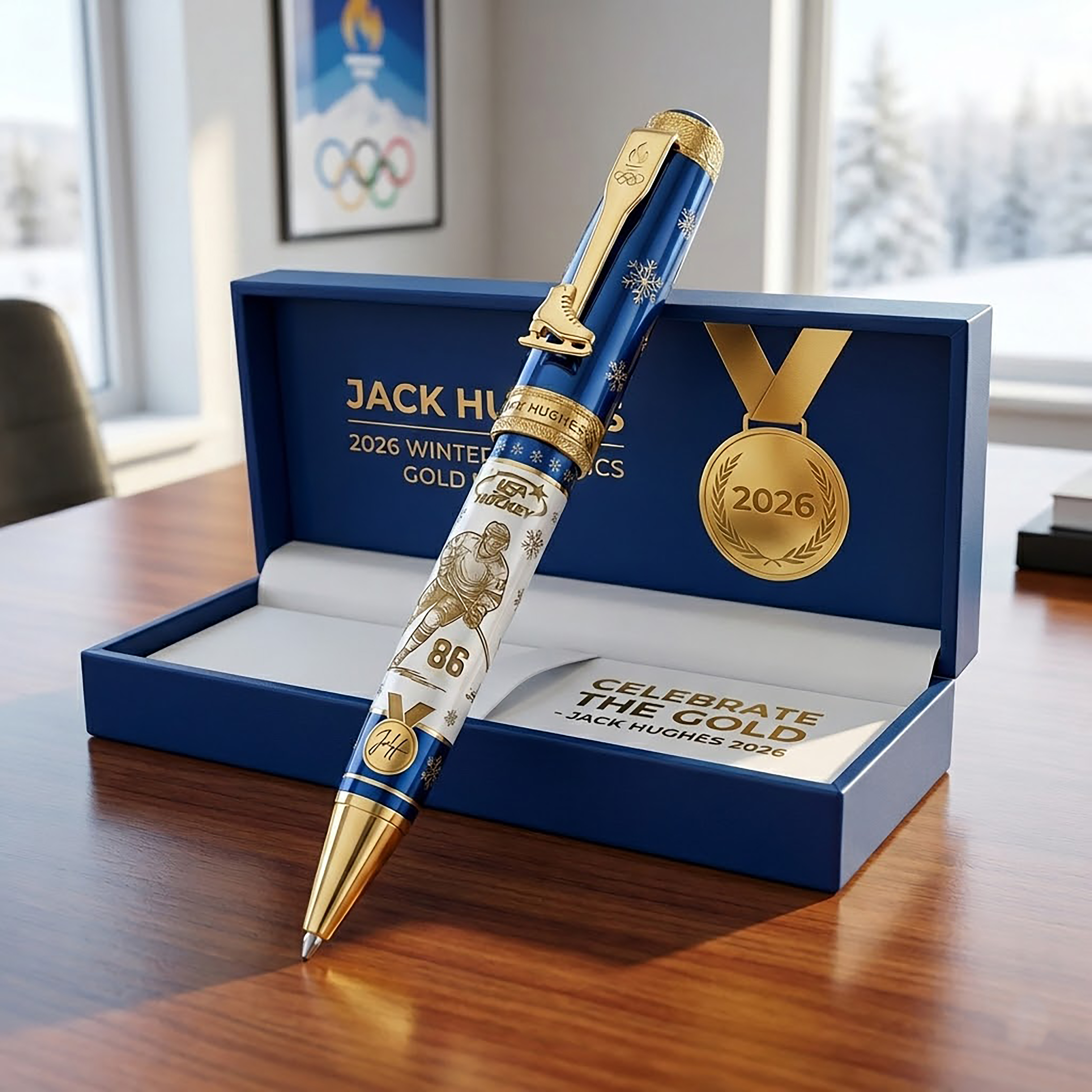 🏒 Jack Hughes 2026 Winter Gold Commemorative Pen