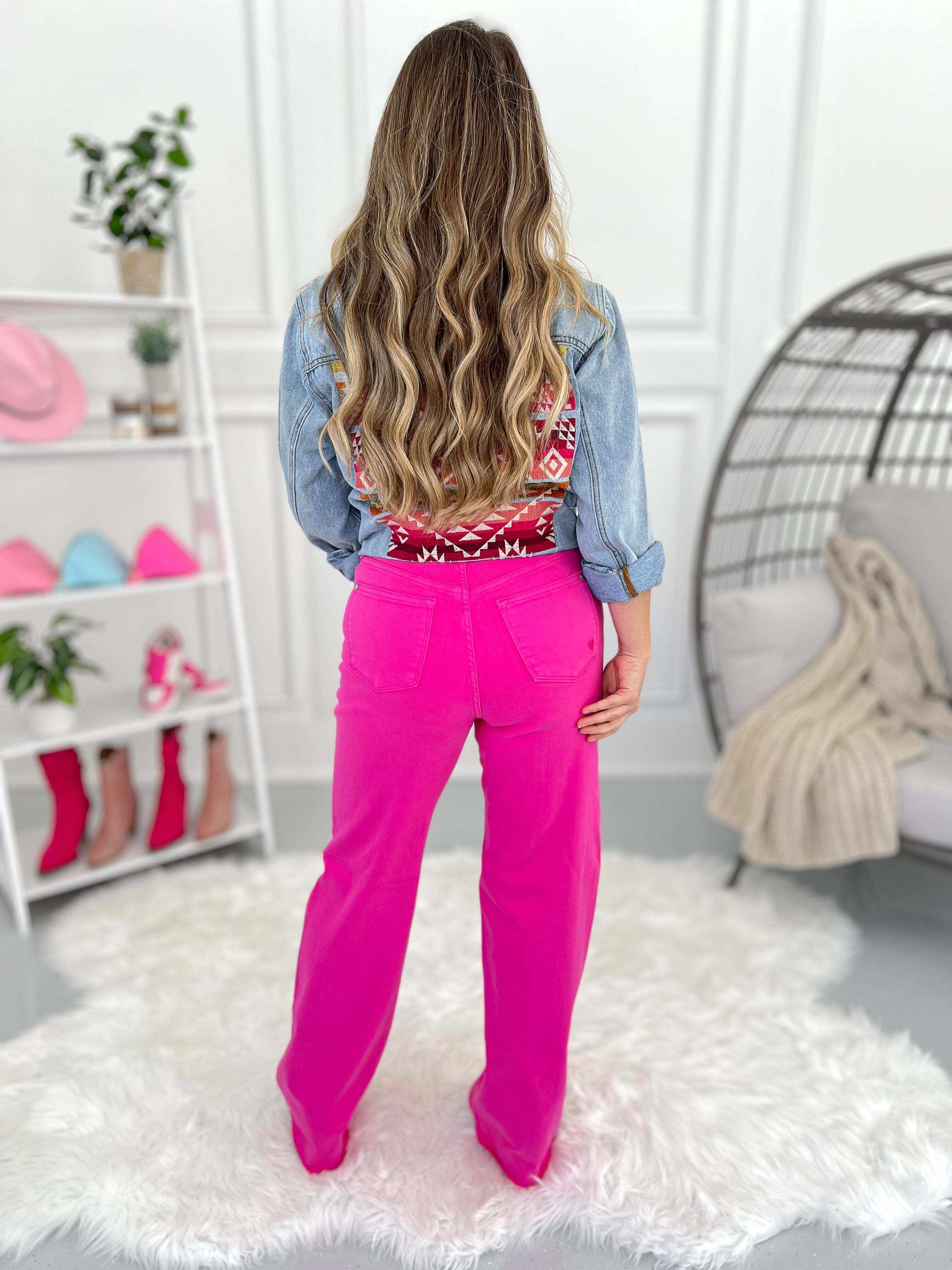 Young At Heart - Christmas 90's Straight Leg Hot Pink Dyed Jeans - Final Sale