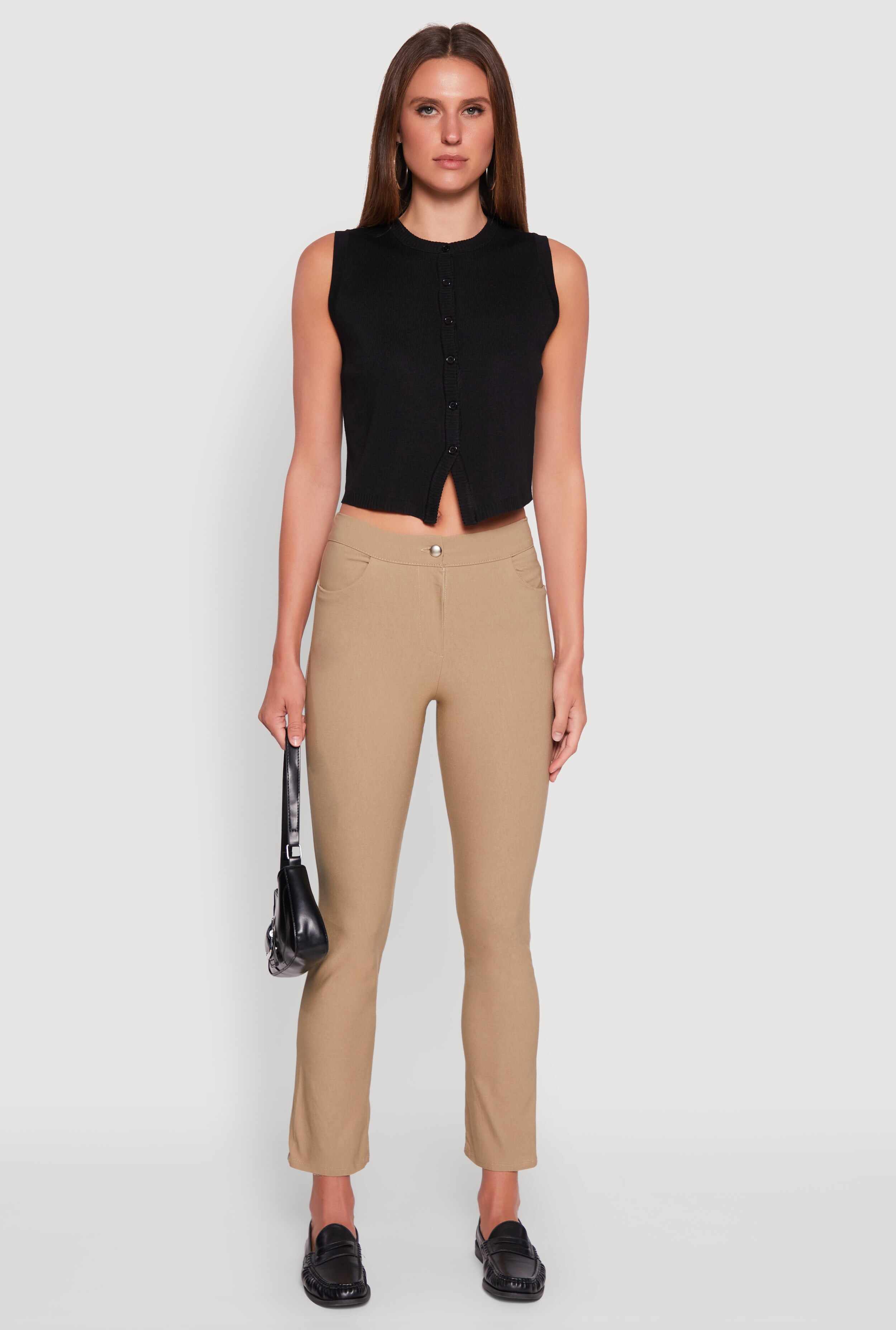 Mid Rise Slim Straight Leg Stretchy Dress Pants