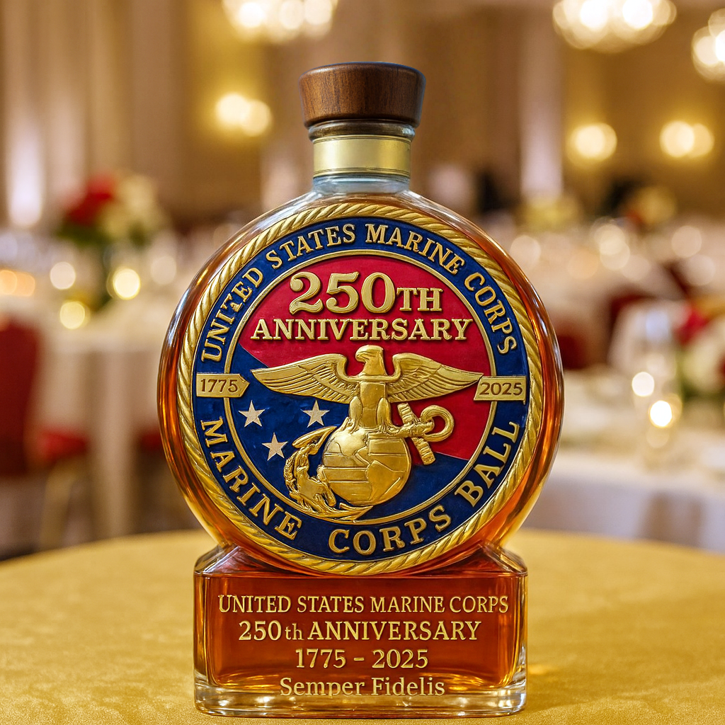 USMC 250th Anniversary Commemorative Whiskey Bottle