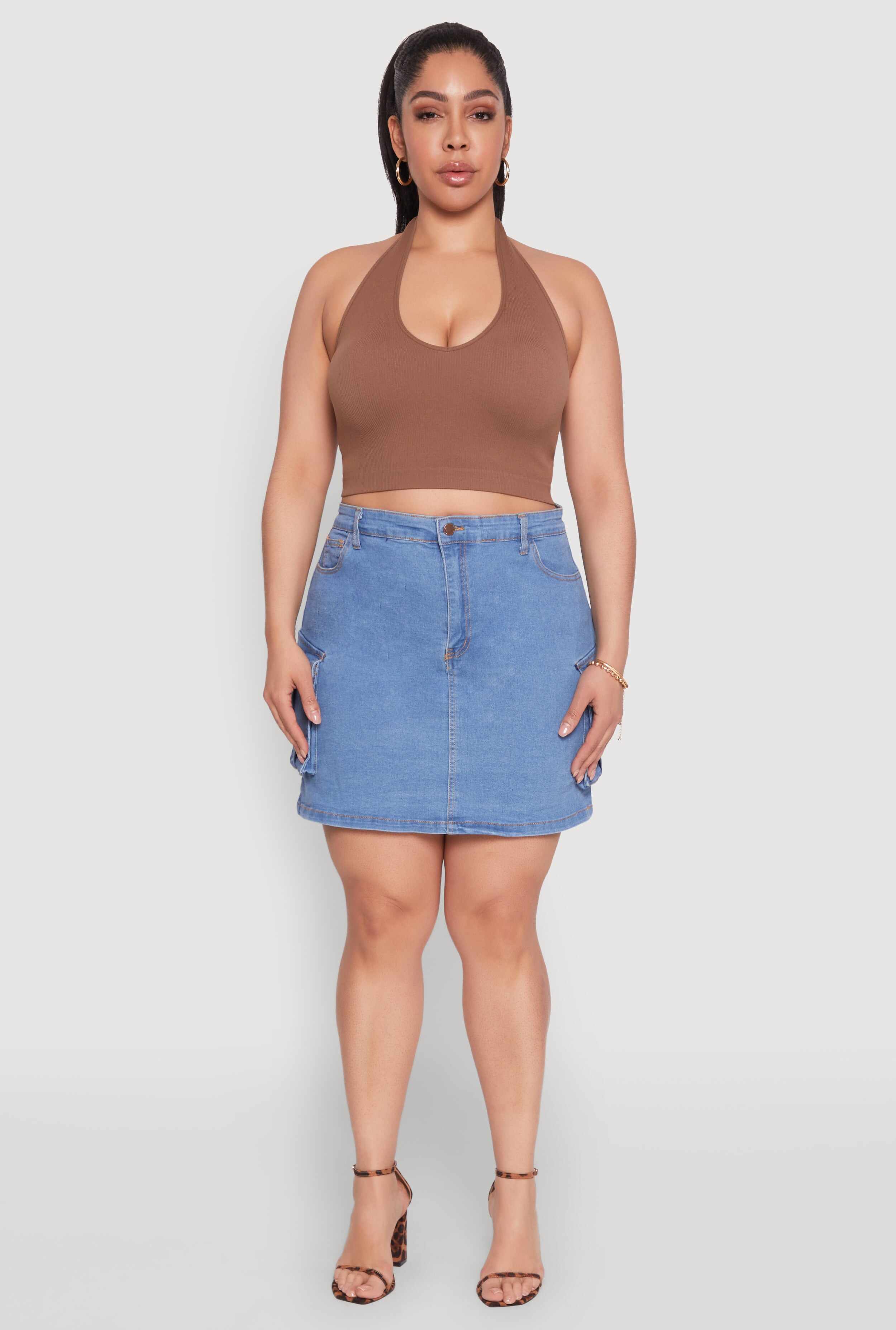 Plus Size Daisy Denim Cargo Skirt