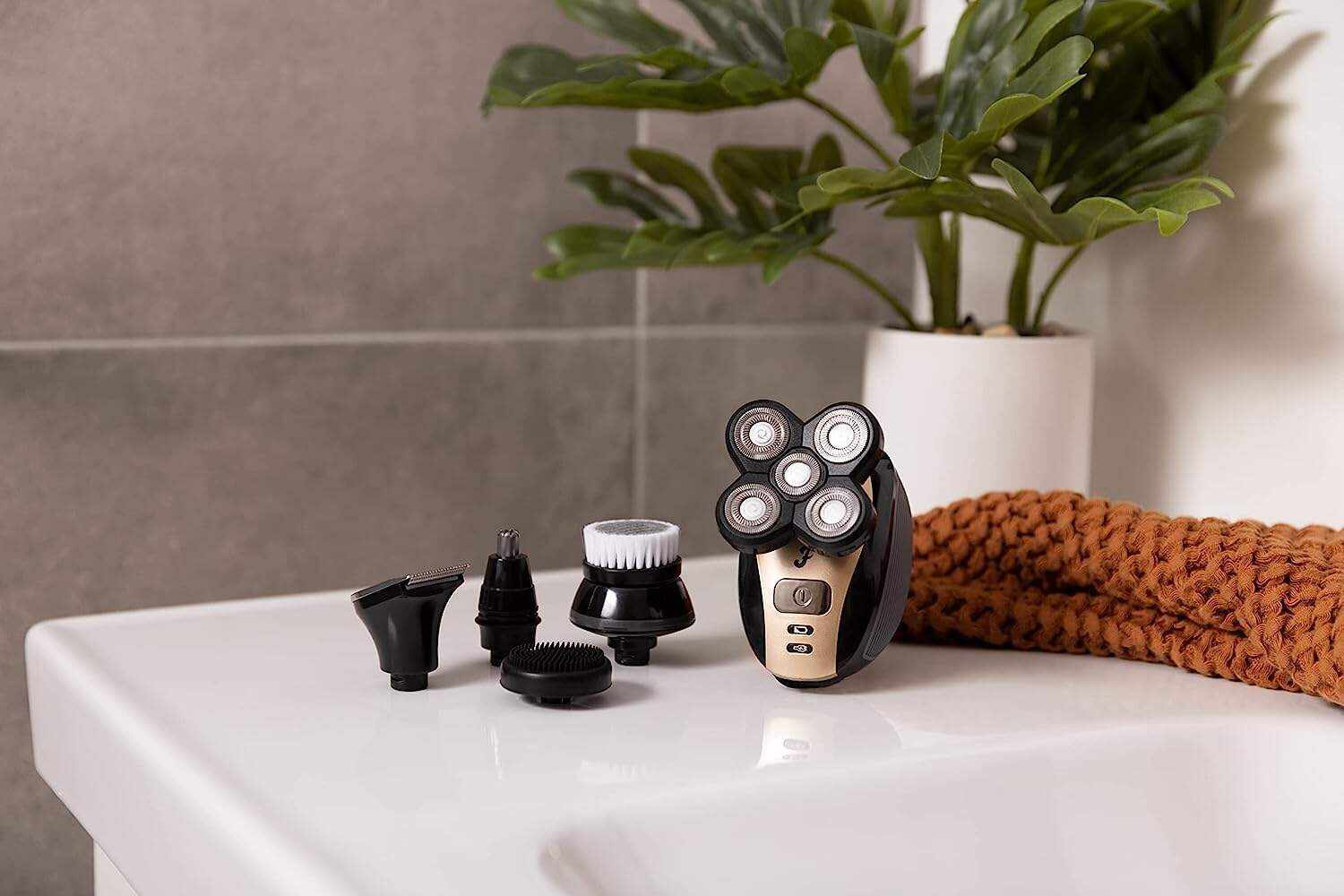 FlexSeries Shaving Kit - Head Shaver for Bald Men, Wet & Dry Electric Skull Shaver, Waterproof Rotary Blades, Cordless, Rechargeable, Includes Clippers, Guards, Nose/Ear Trimmer from Freebird