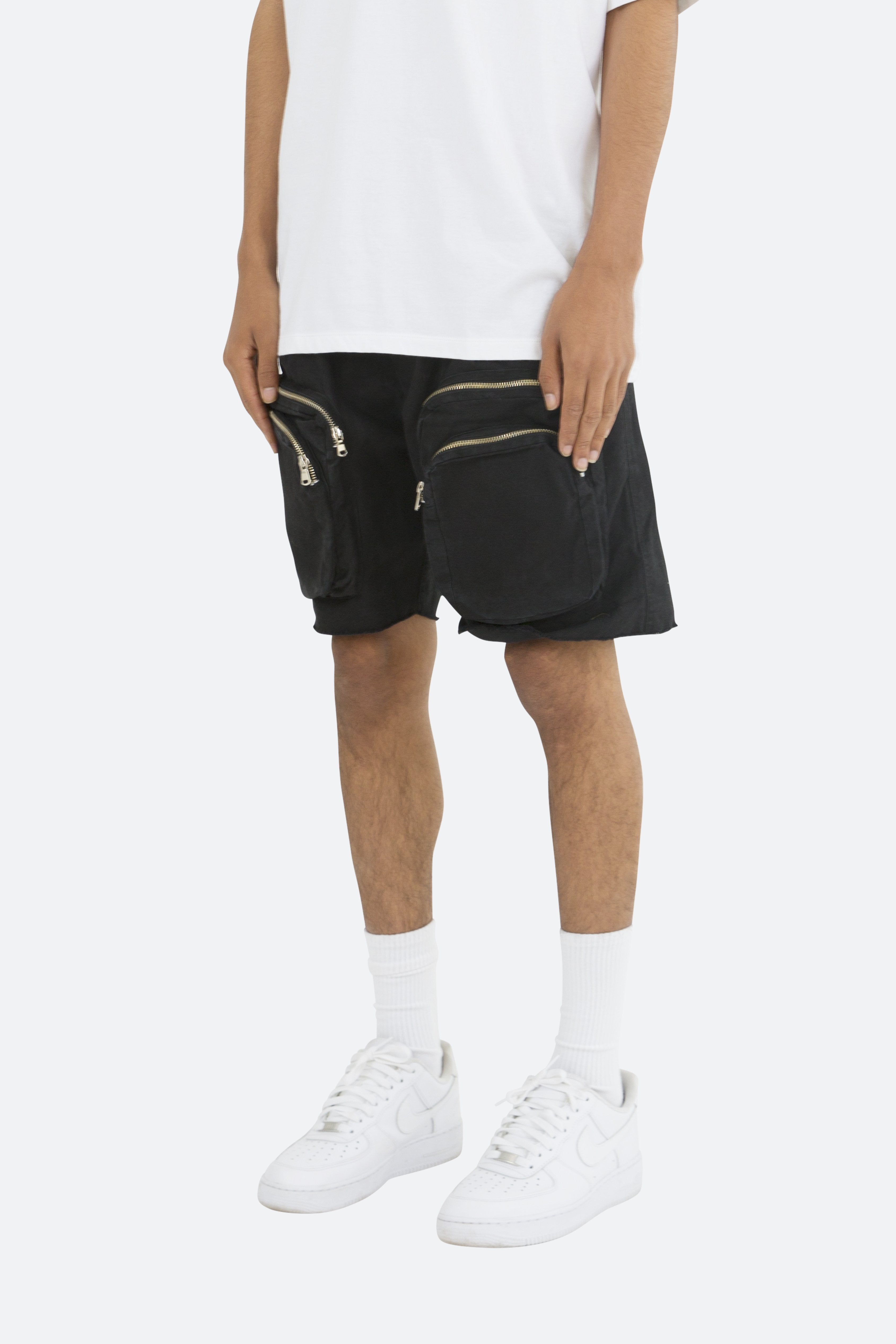 Zipper Cargo Shorts - Black