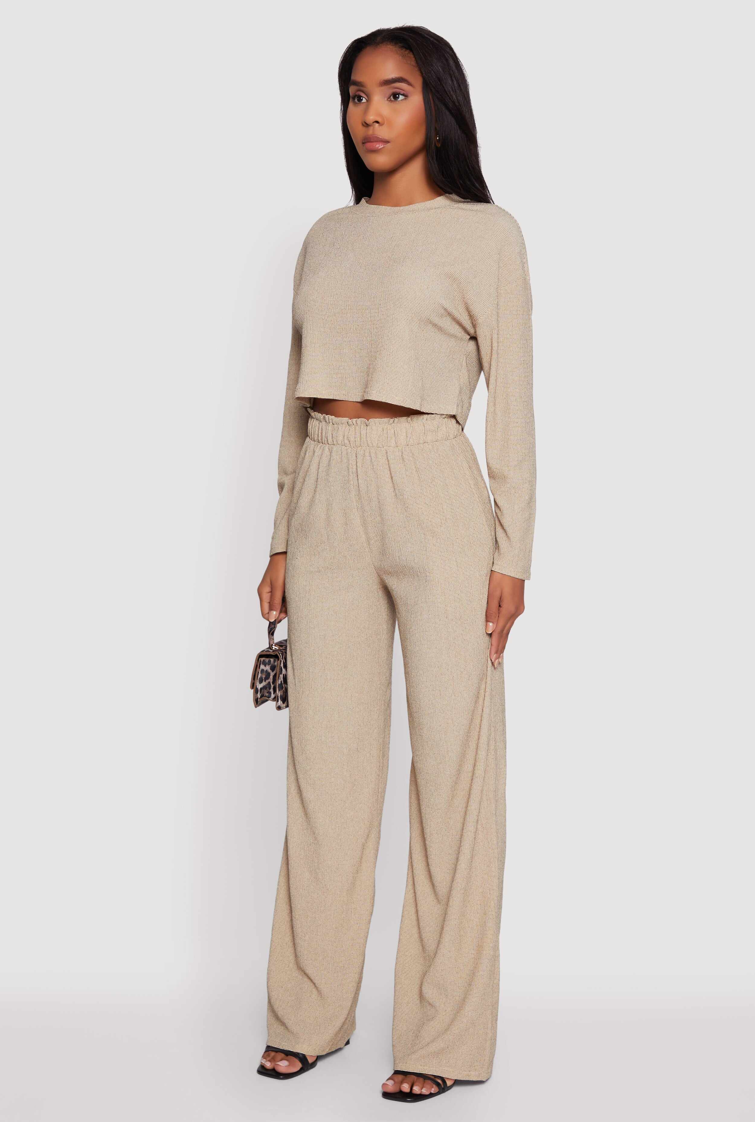 Textured Knit Solid Long Sleeve Crop Top