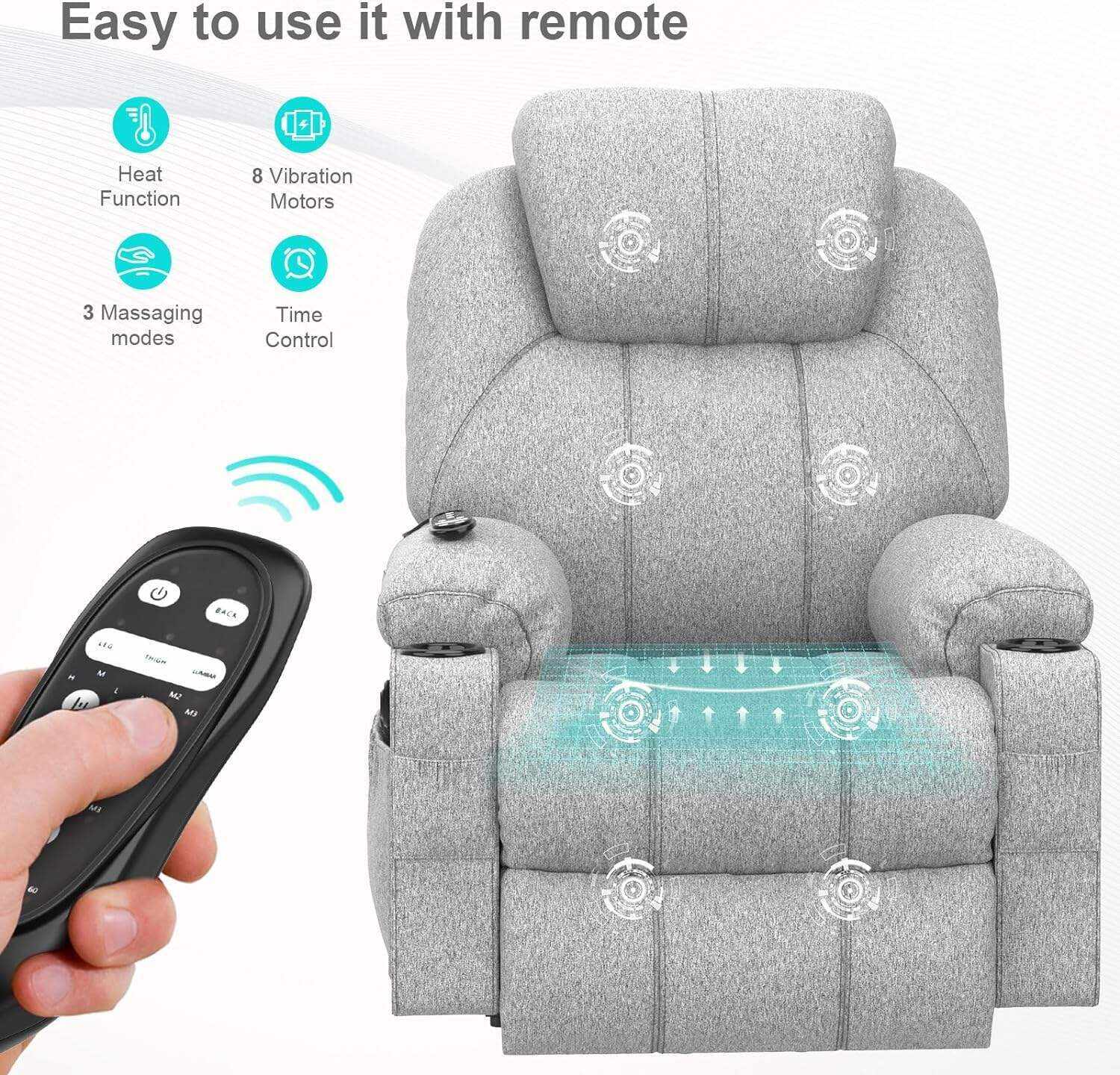 YONISEE Lar2ge Lift Chairs Recliner for Elderly - Power Fabric Lift Chair Modern with Massage and Heat, Extended Footrest, 3 Positions, 2 Side Pockets, and Cup Holders, USB Ports, Coffee Color