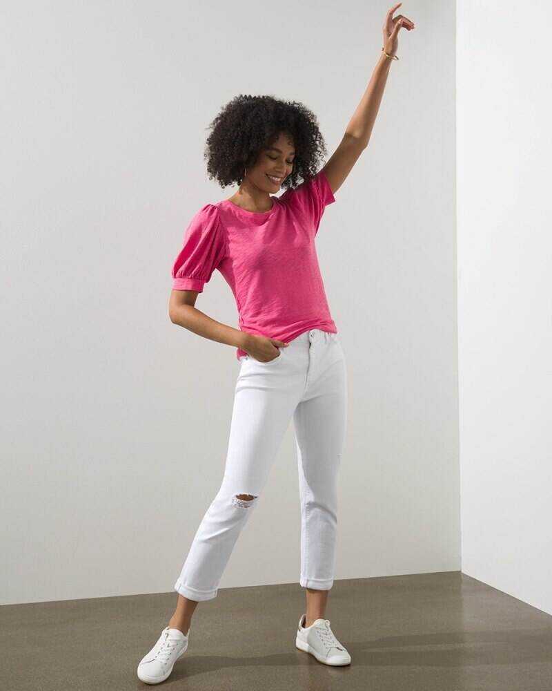 Puff Sleeve Slub Tee Beach Aqua