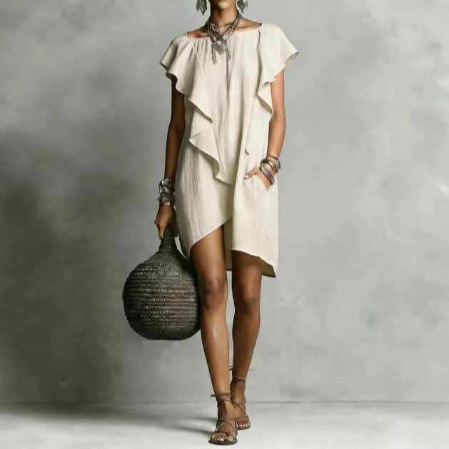 Elegant And Romantic Contrasting Color Ruffle Dress