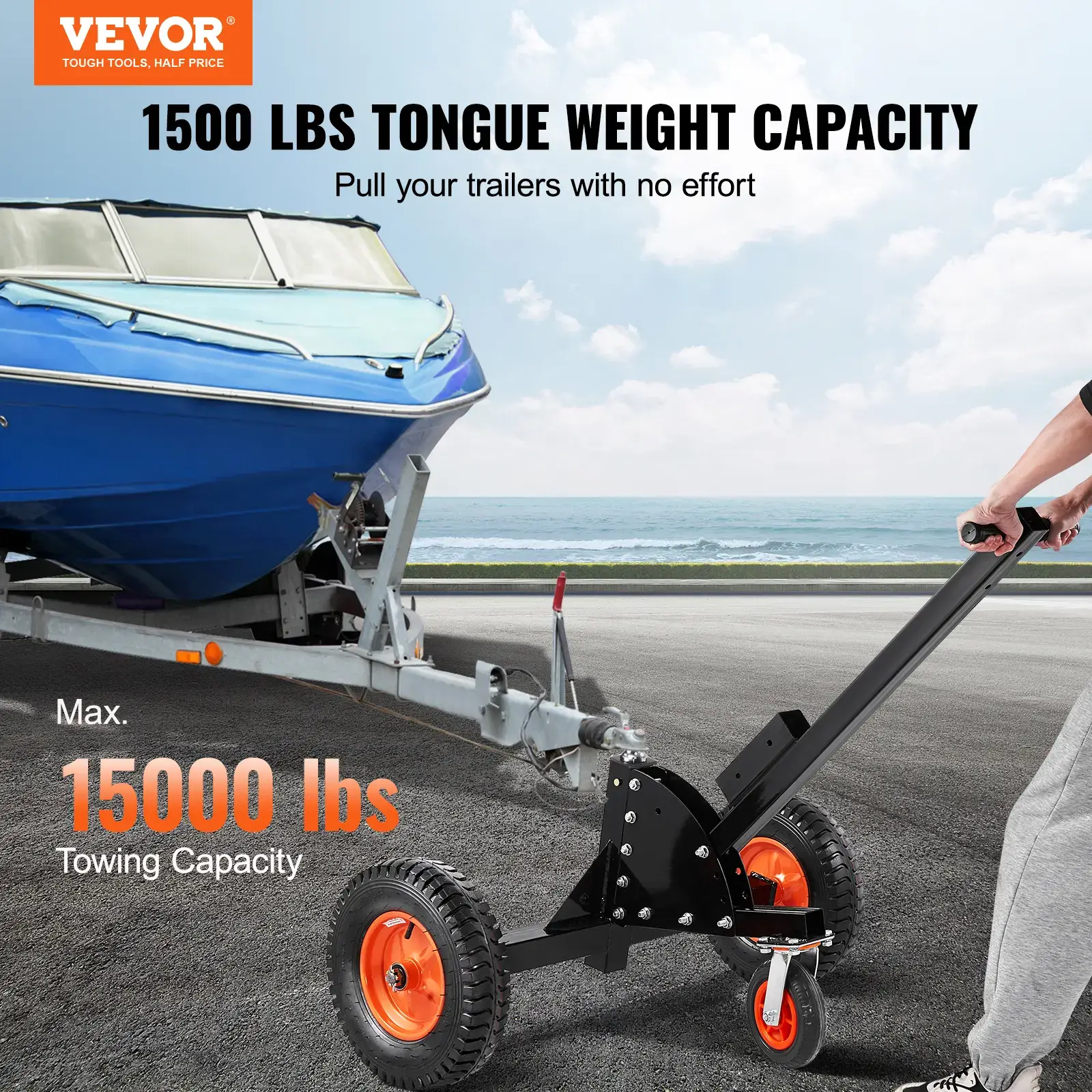 Trailer Dolly, Max. 15000lbs Towing Capacity, 2 in 1 Trailer Mover with 22'' / 26'' Height & 2'' Ball, 16'' Pneumatic Tires & Universal Wheel, for Moving Car RV