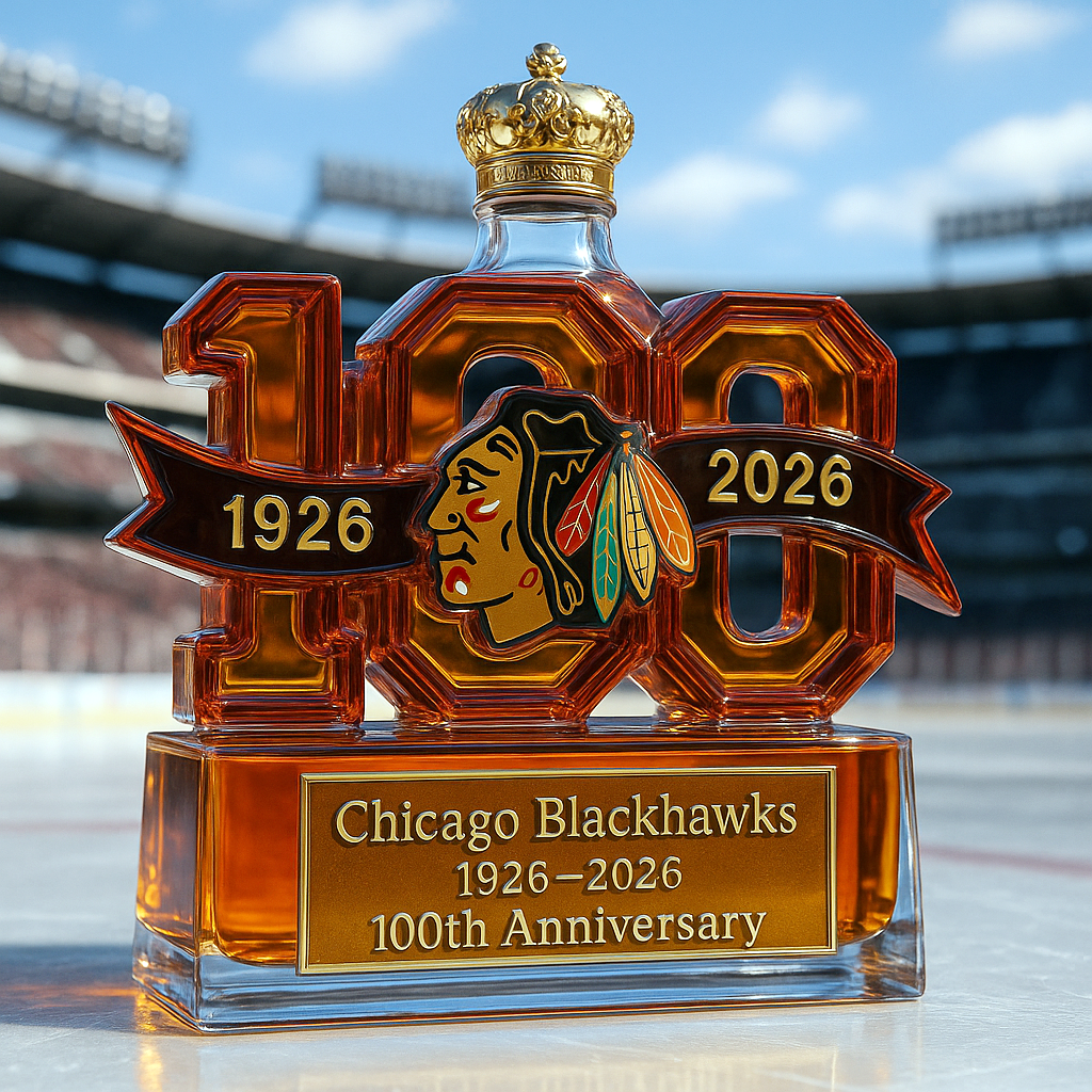 Chicago Blackhawks 100th Anniversary Whiskey Bottle