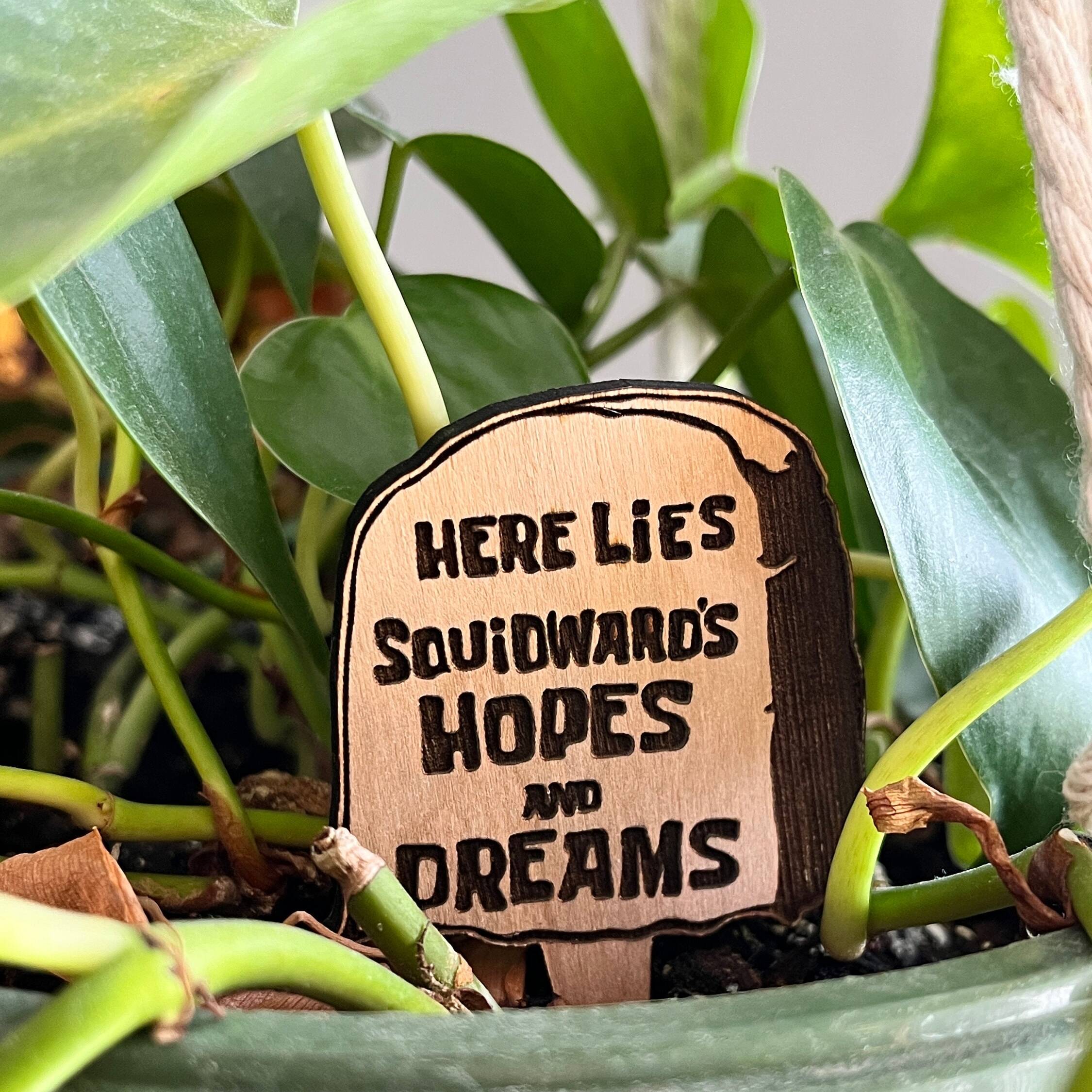 🪦🌼Here Lies Squidward's Hopes and Dreams Tombstone Plant Stake - Spongebob Squarepants Meme Plant Accessory