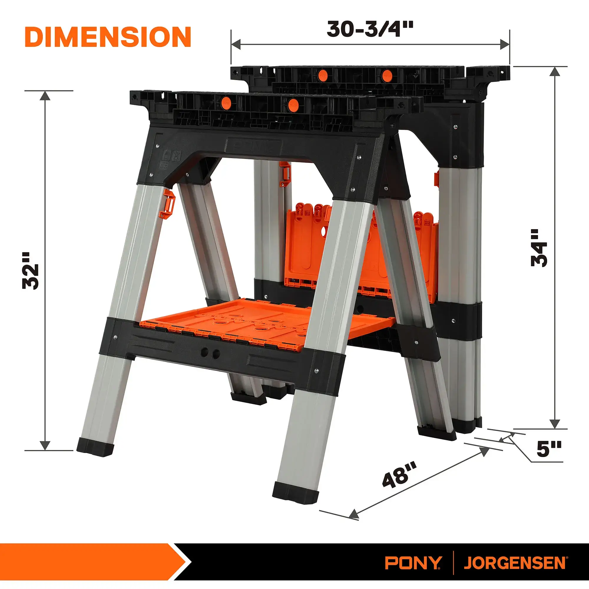 2-Pack Clamping Sawhorses, 1200 LBS Load Capacity, 30-3/4