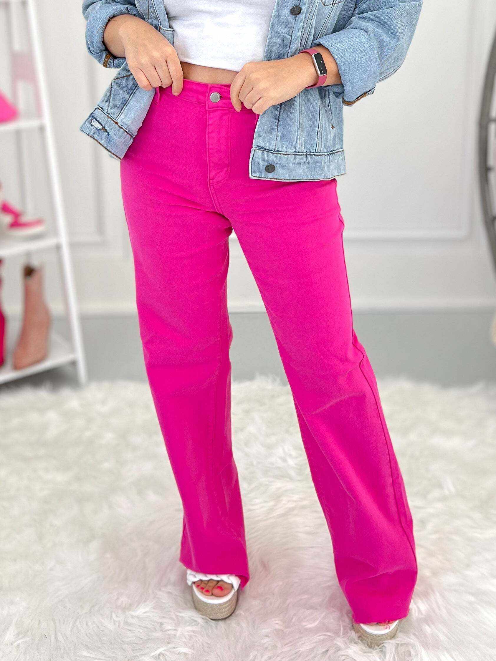 Young At Heart - Christmas 90's Straight Leg Hot Pink Dyed Jeans - Final Sale