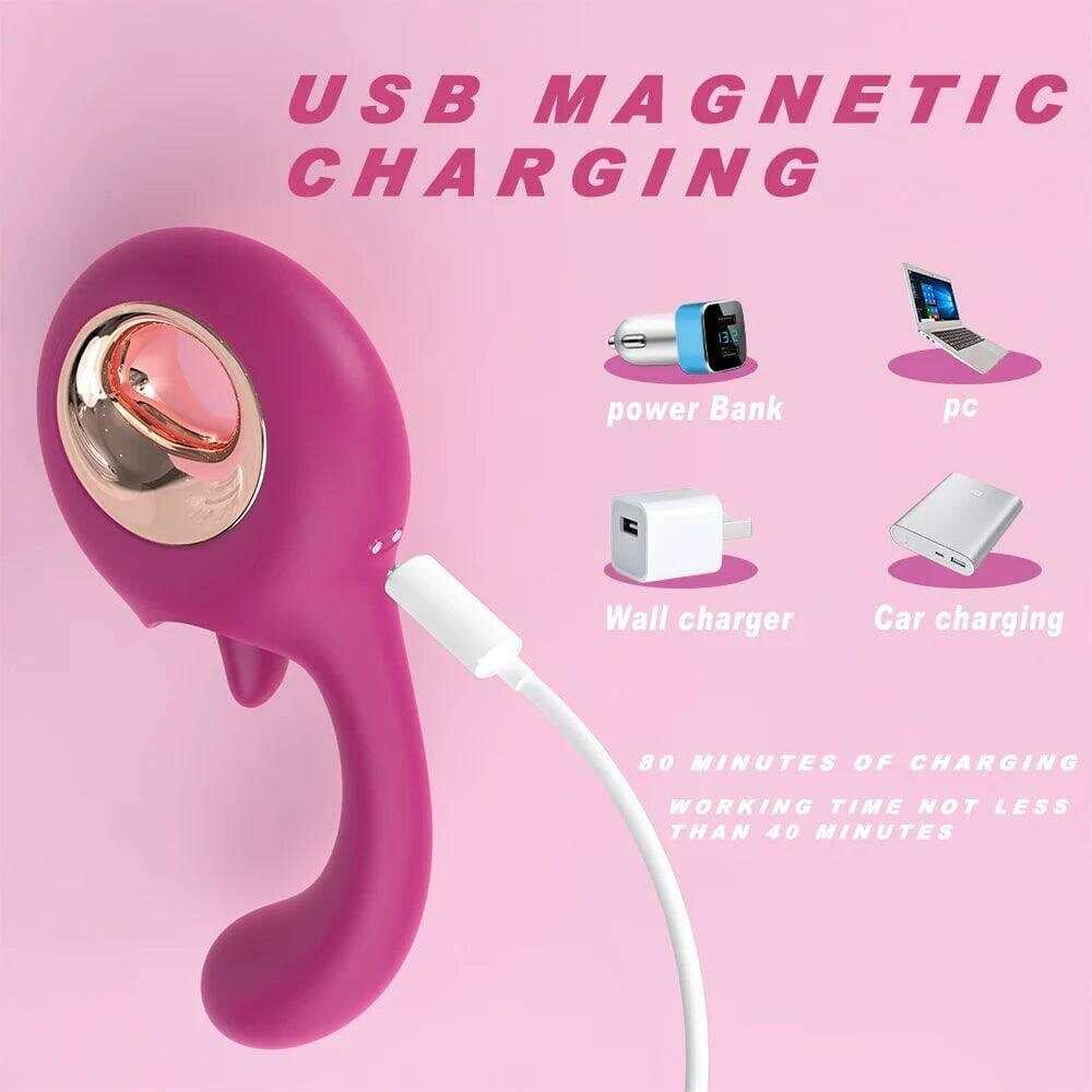 G-Spot Vibrator with Tongue Licking: 2-in-1 Clit & Oral Silicone Toy