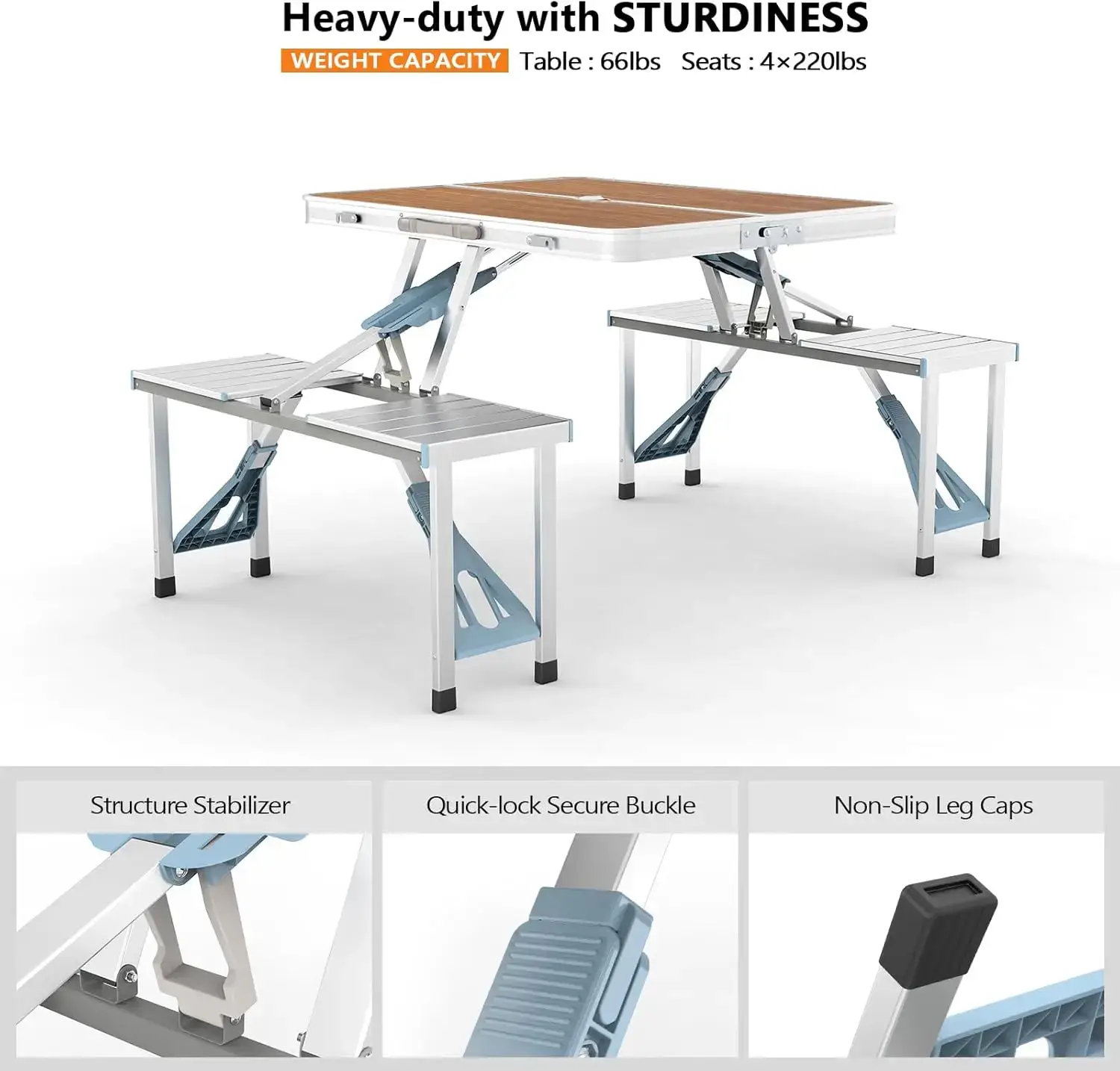 4 Ft Camping Picnic Table Set with 4 Seats
