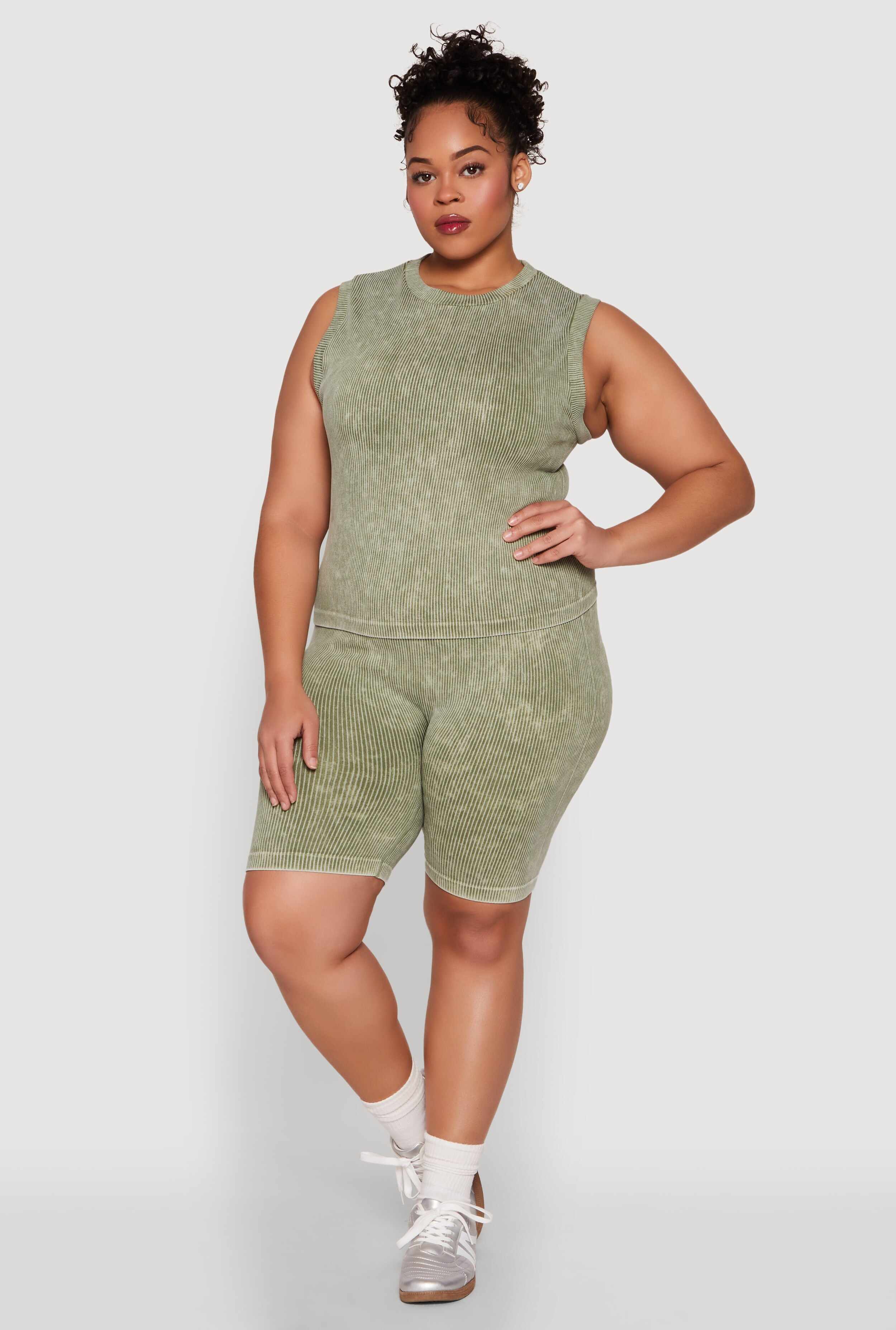 Plus Size Mineral Wash Ribbed Knit Tank Top