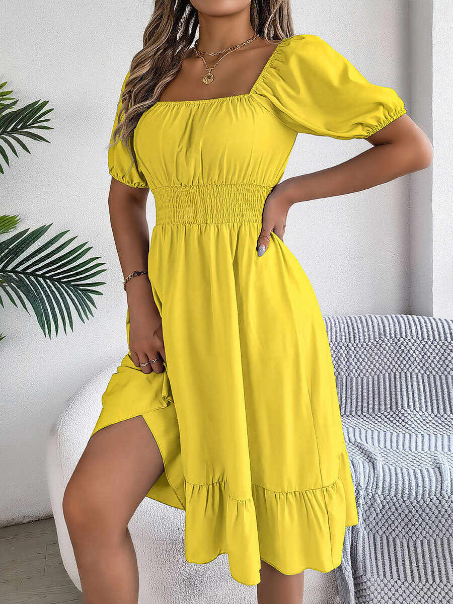 🔥Summer Arrivals🌟Women's Casual Solid Color Square Neck Short Sleeve Dress