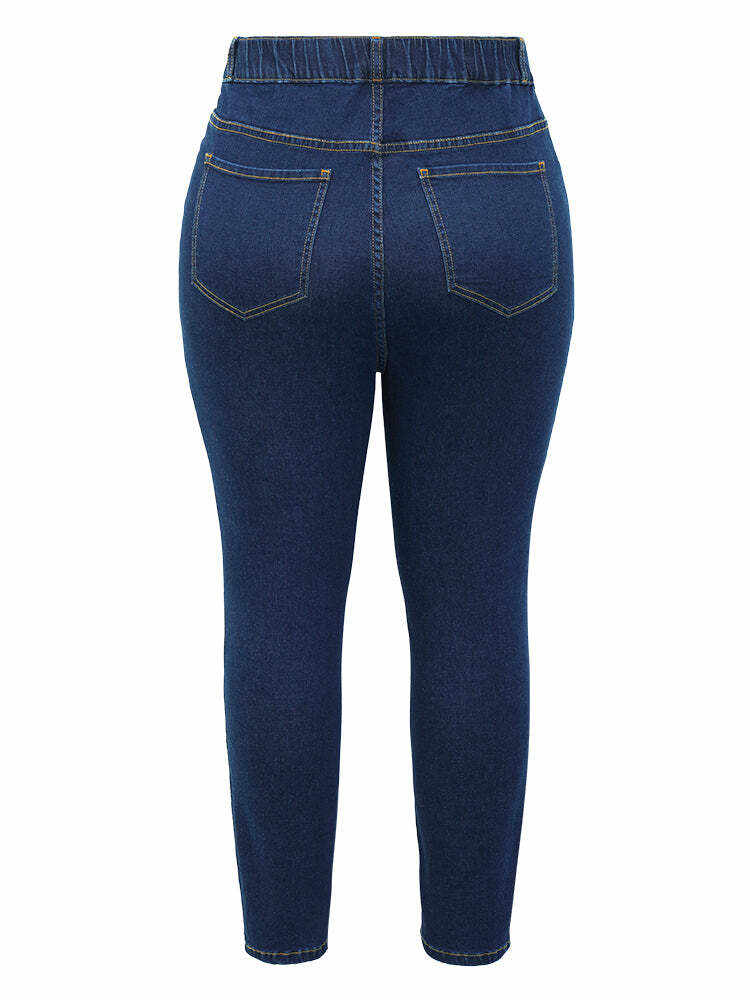 Skinny Very Stretchy High Rise Dark Wash Elastic Waist Jeans