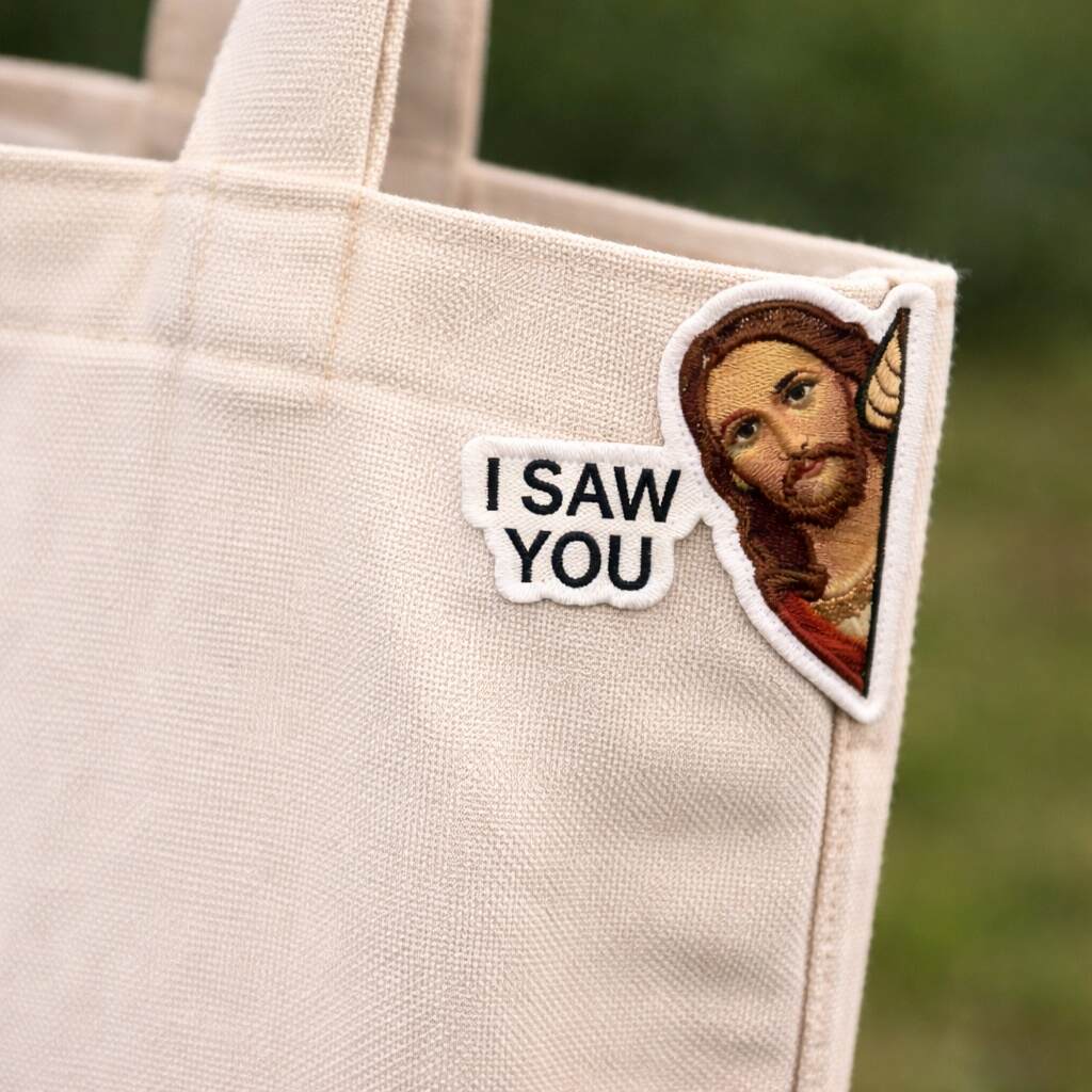 Peeking Jesus Embroidered Iron On Patch