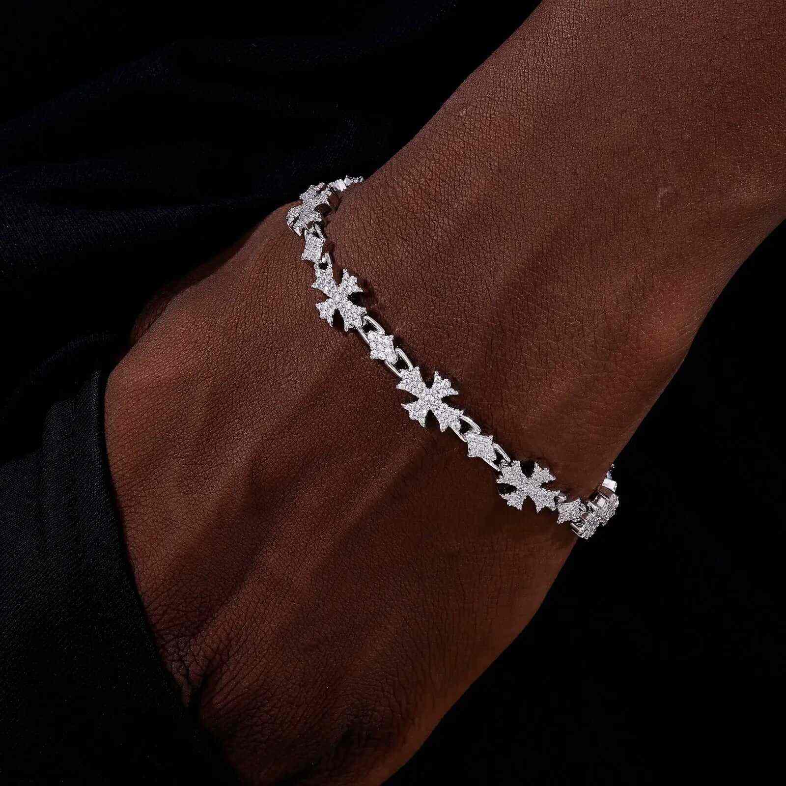 TestTest 10mm S925 Moissanite Chrome Heart Cross Star Link Bracelet