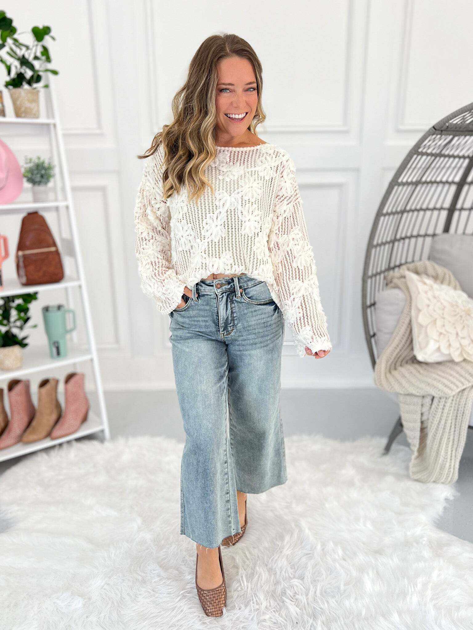 Very Demure - Christmas Tummy Control Cropped Wide Jeans- Final Sale