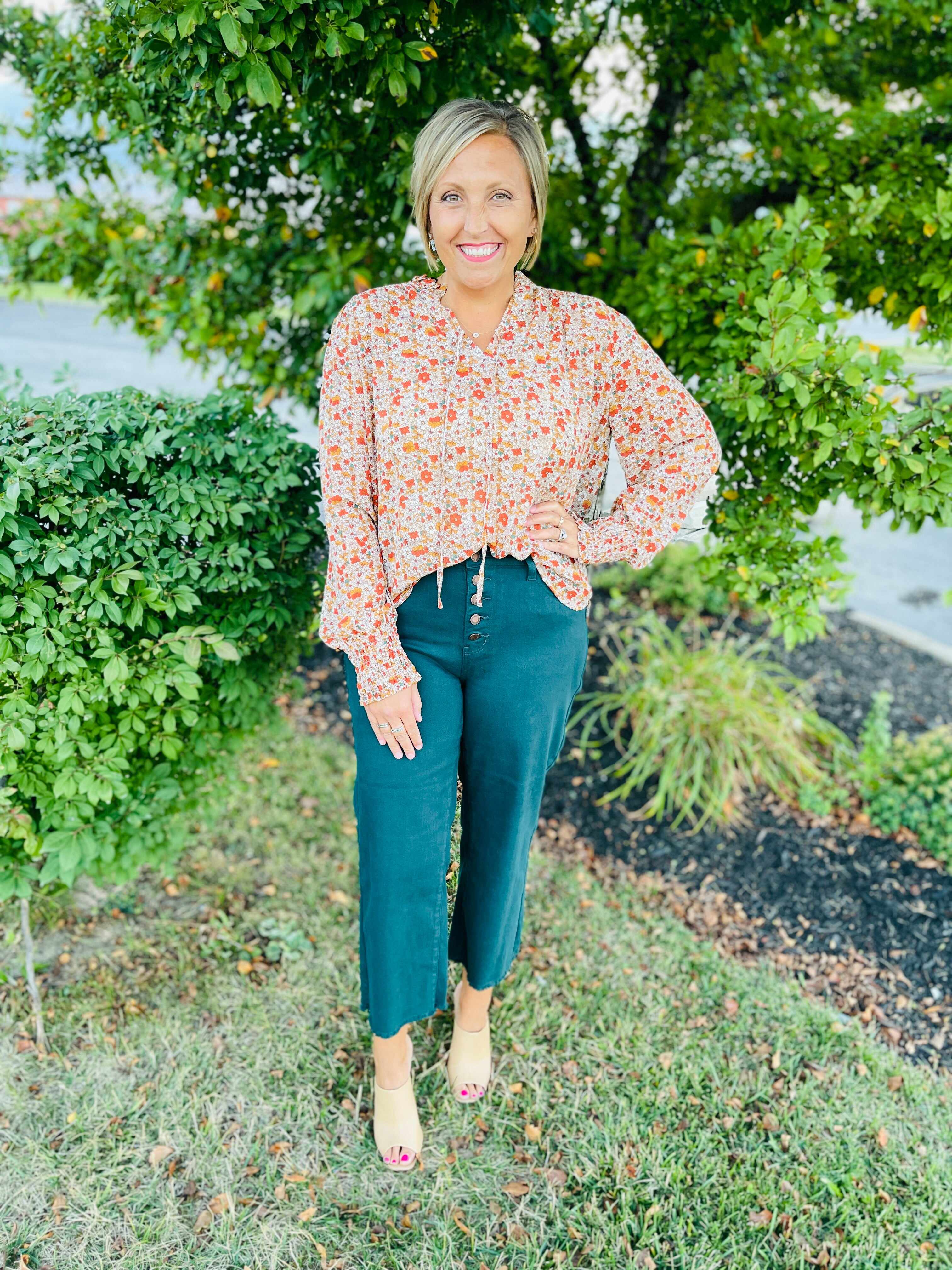Plus/Reg Bright As A Button Fly Wide Leg Teal Jeans